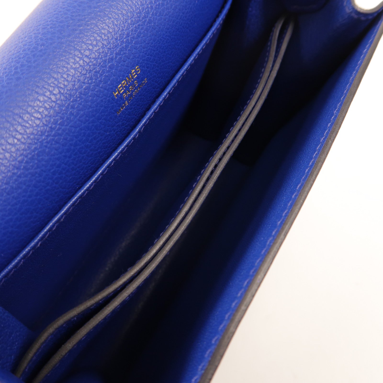 HERMES Evercolor皮革Mini Roulis金扣肩背袋灰色/藍色
