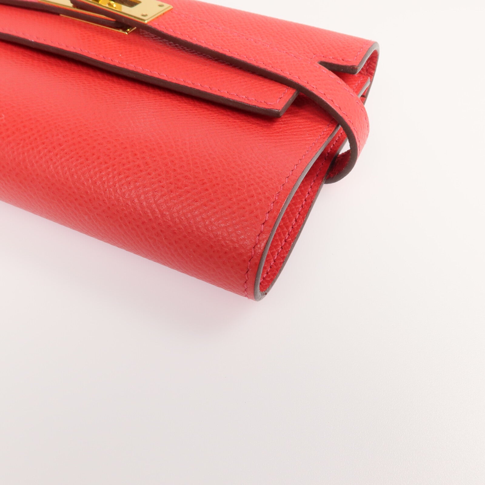 HERMES Epsom皮革Kelly Short Wallet金扣錢包Rouge de Coeur