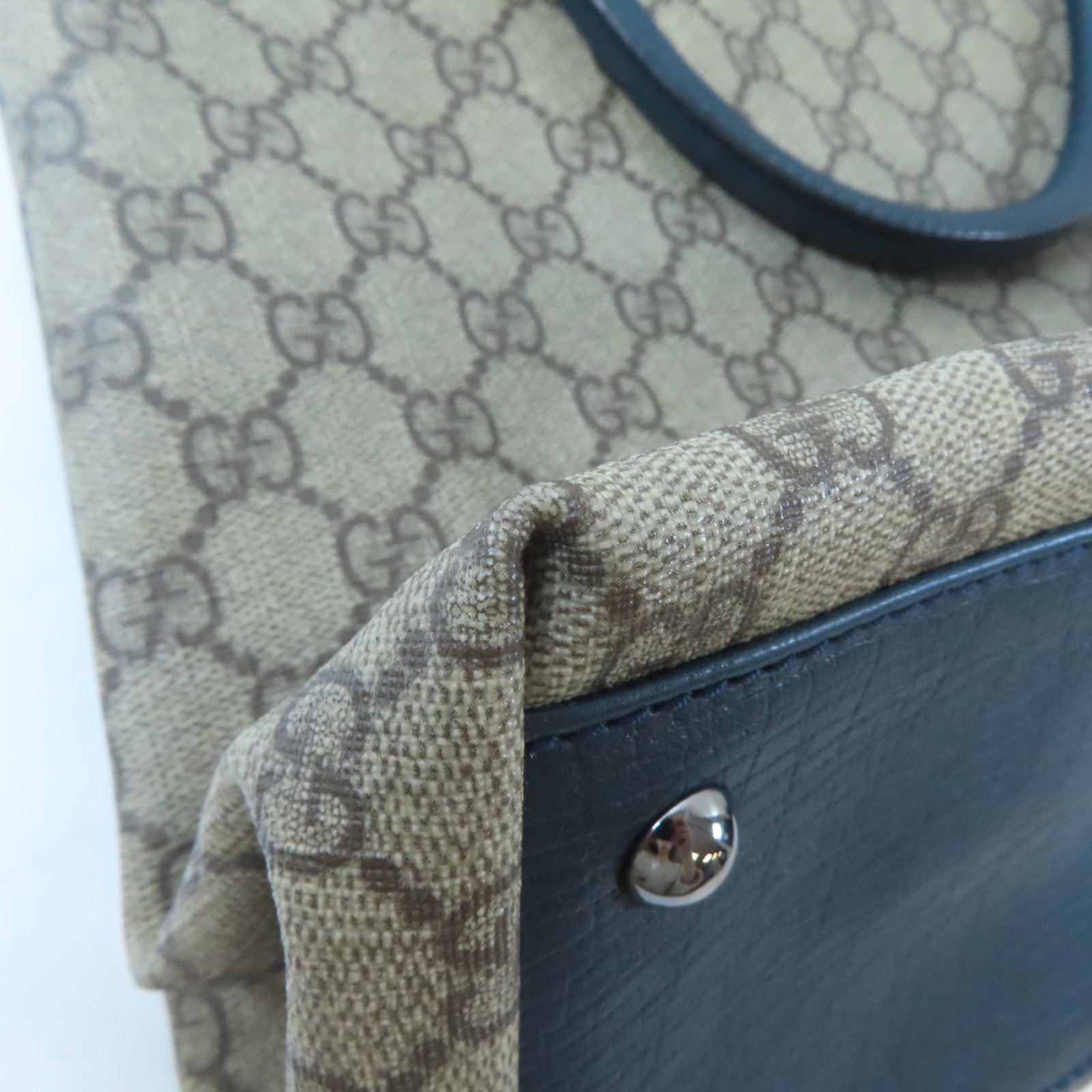 GUCCI 塗層帆布/皮革Tote Bag銀扣手挽袋啡色