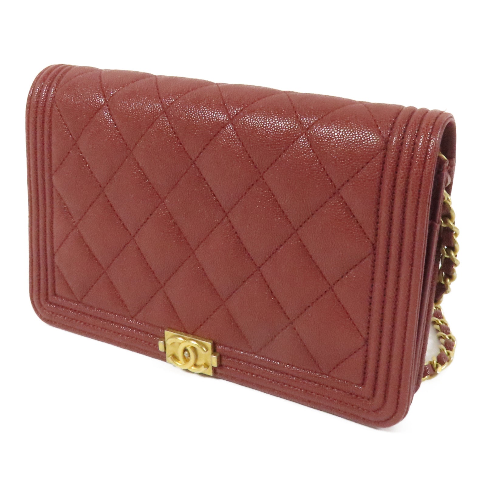 CHANEL 【激減優惠】牛皮皮革Boy WOC Wallet On Chain金扣鏈帶肩背袋