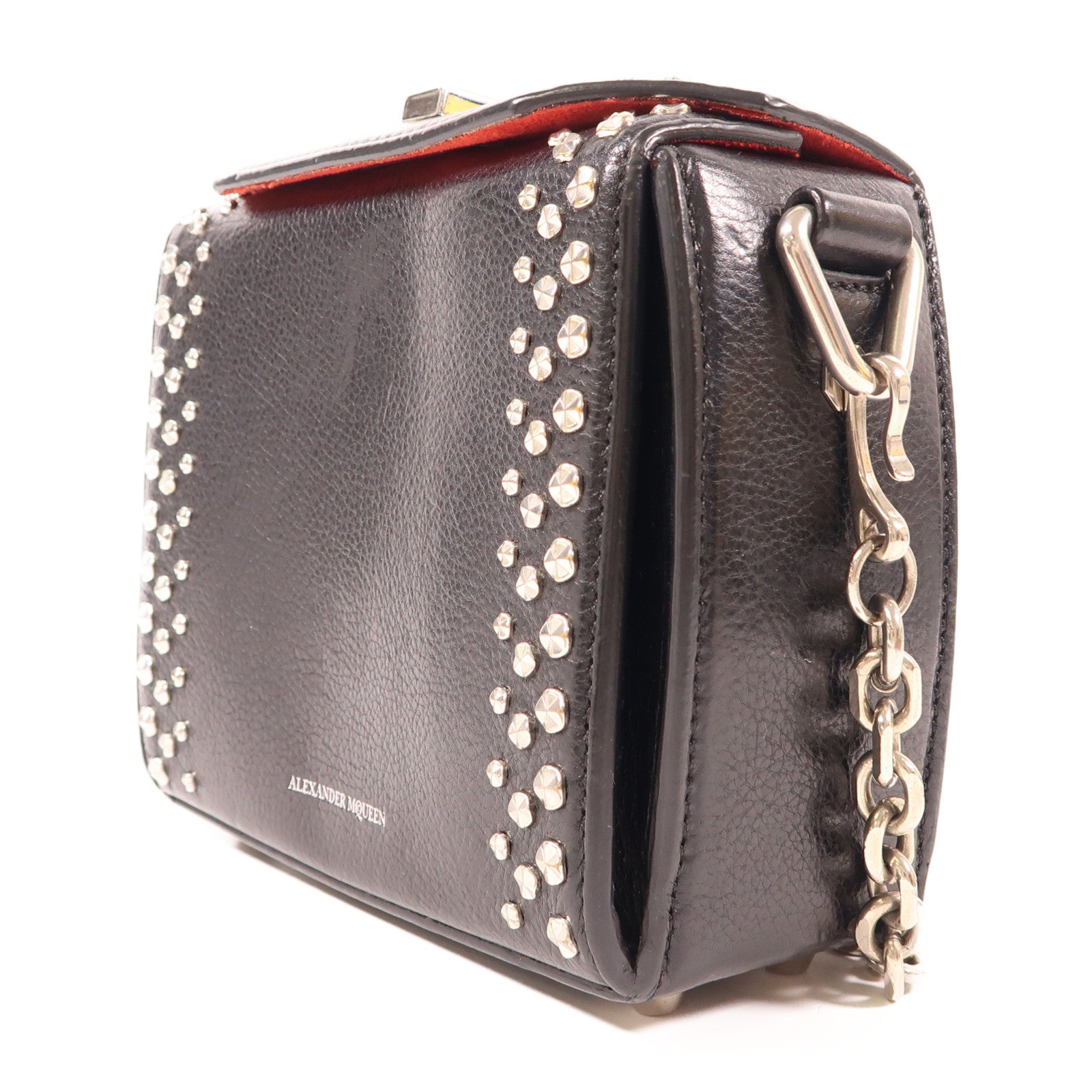 Alexander McQueen 牛皮皮革Box Bag銀扣鏈帶肩背袋