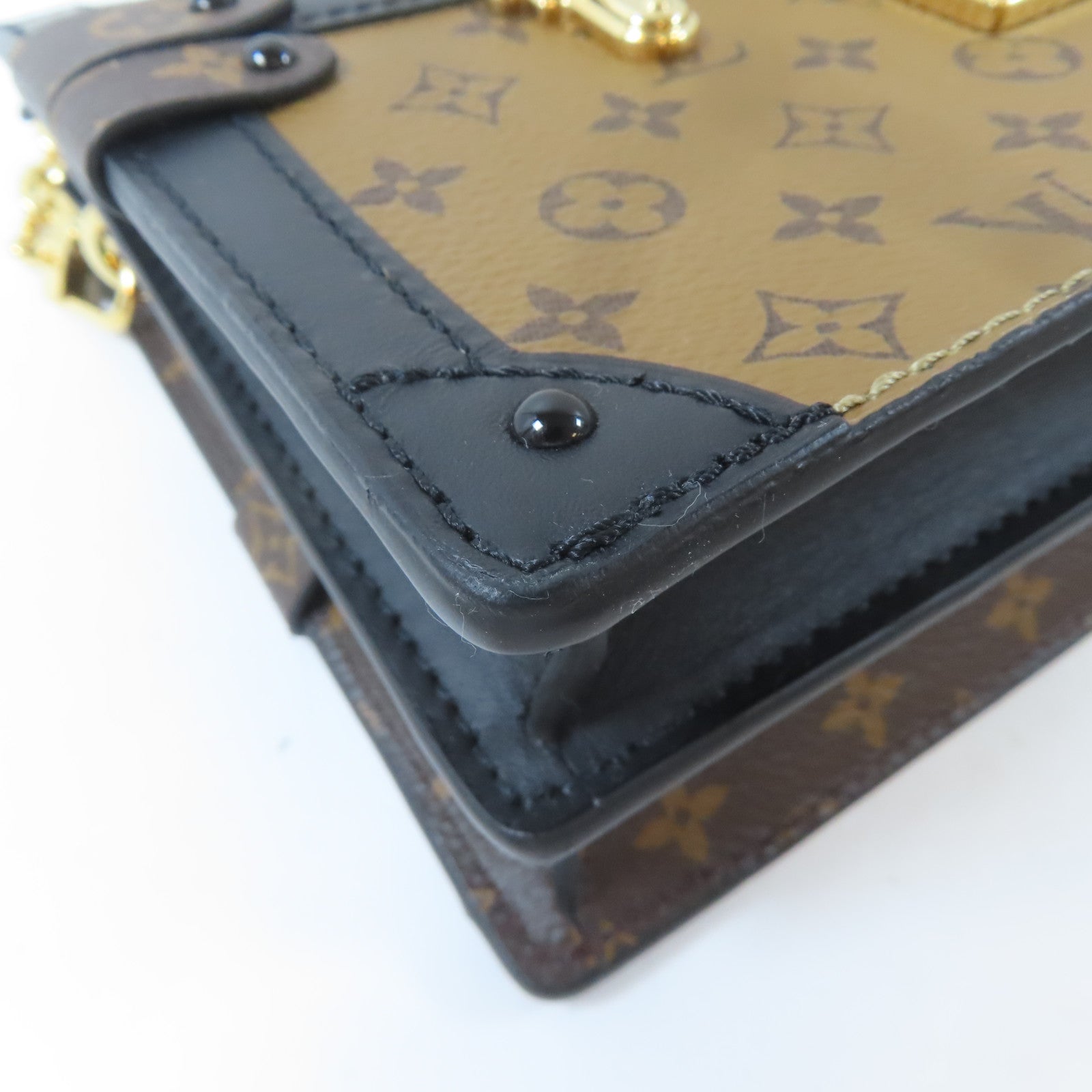 LOUIS VUITTON Monogram Reverse Trunk Clutch金扣肩背袋啡色