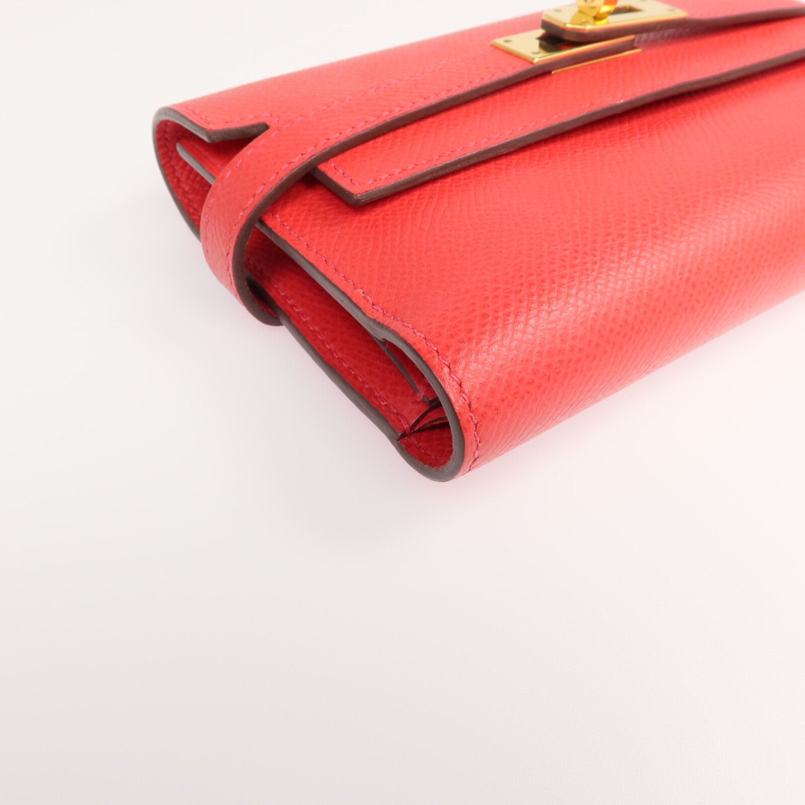 HERMES Epsom皮革Kelly Short Wallet金扣錢包Rouge de Coeur
