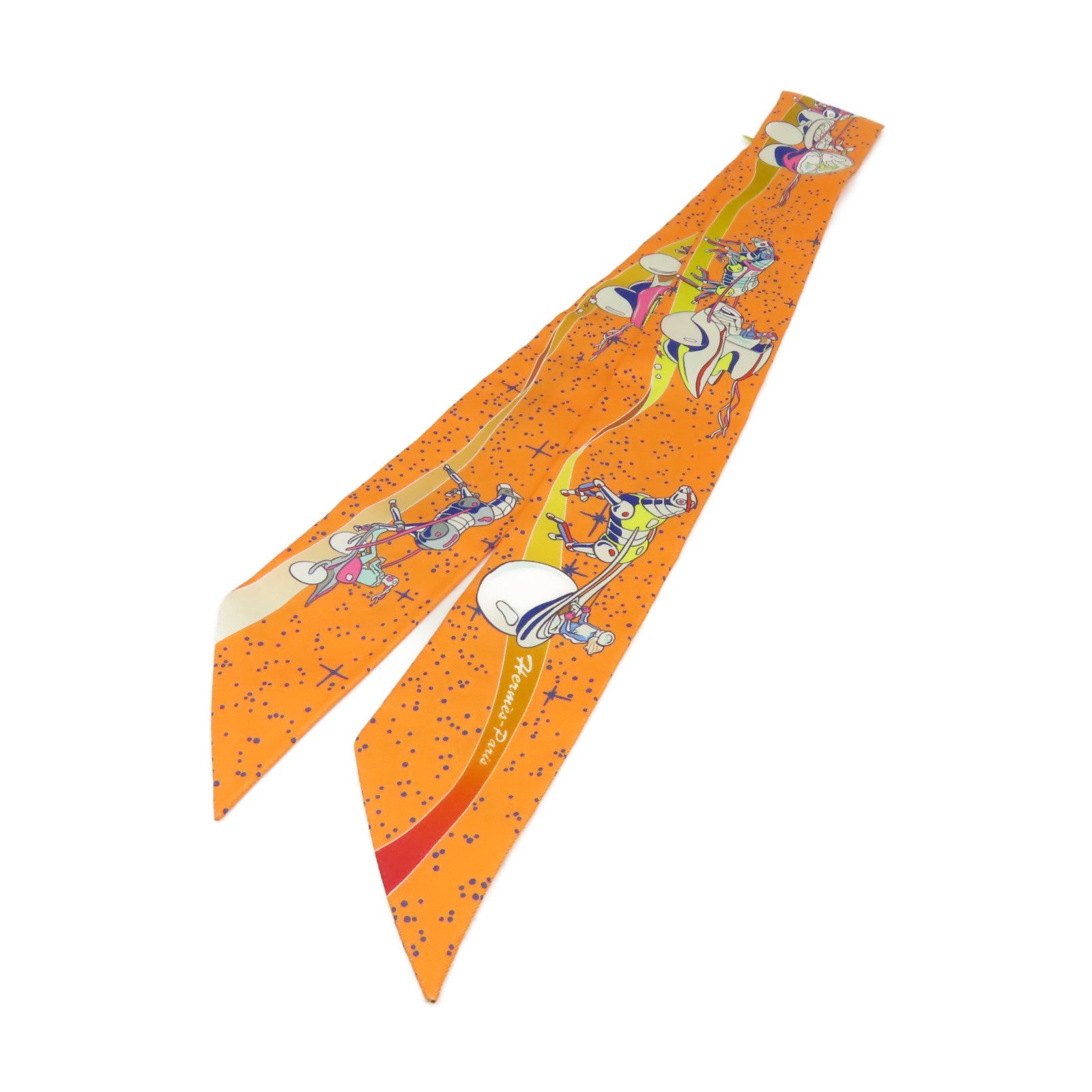 HERMES 【激減優惠】絲質Twilly Scarf絲巾橙色/彩色