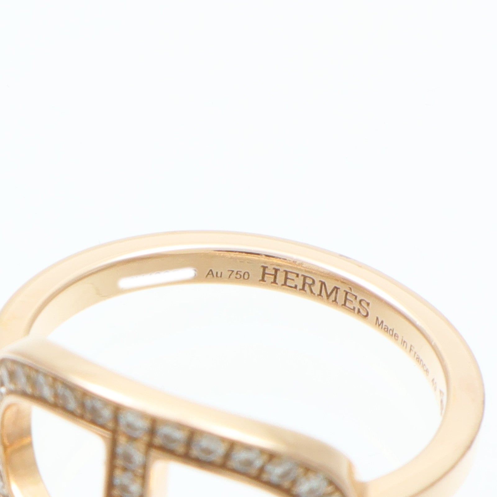 HERMES 18K玫瑰金Chaine D'ancre Contour Ring鑽石戒指