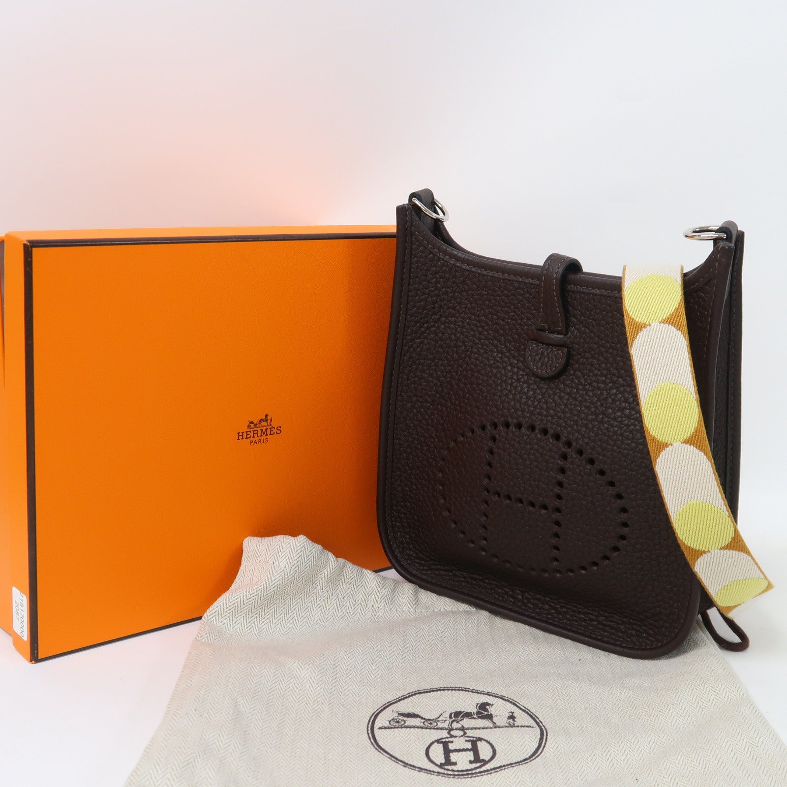 HERMES Clemence皮革Evelyne TPM銀扣肩背袋馬鞍紅色