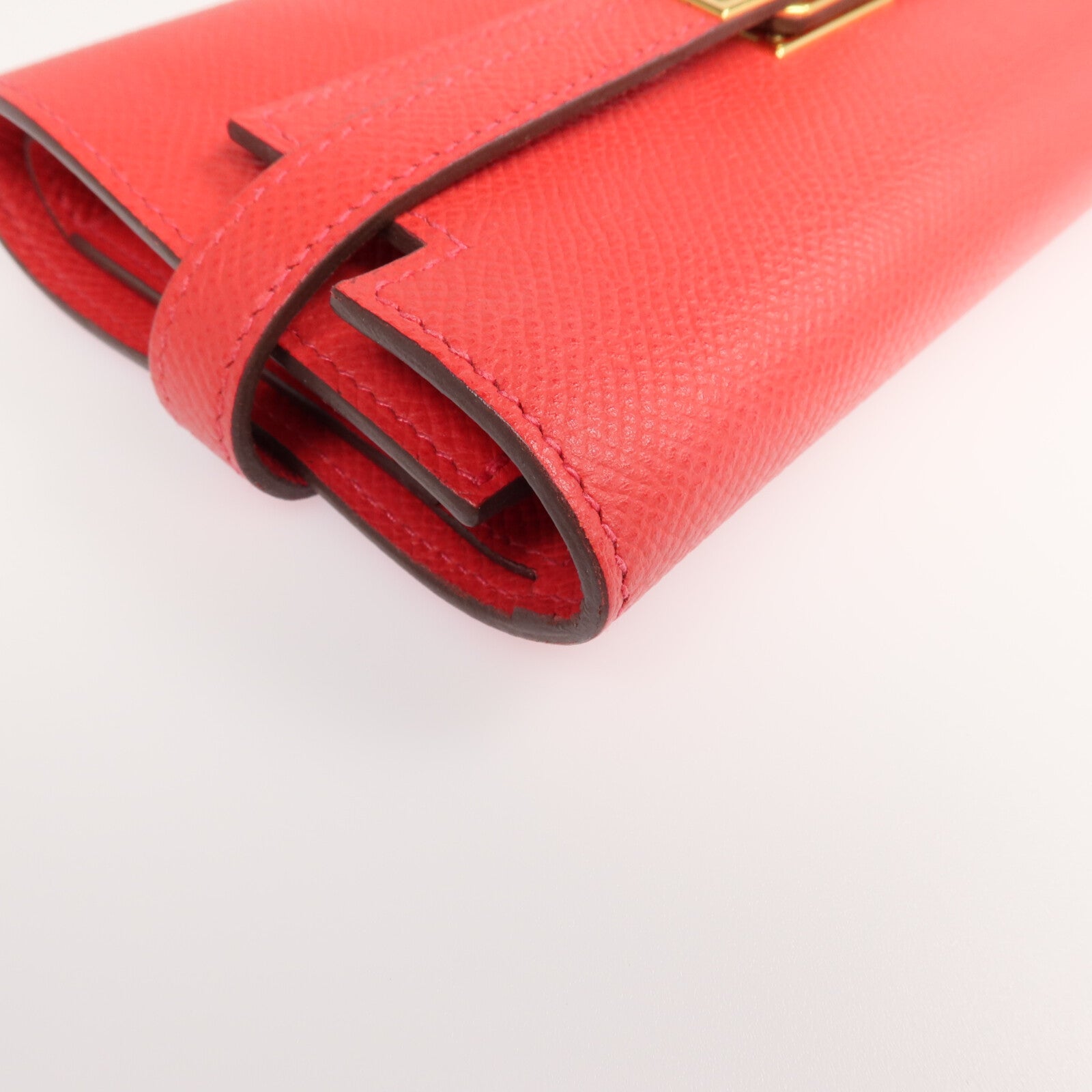 HERMES Epsom皮革Kelly Short Wallet金扣錢包Rouge de Coeur