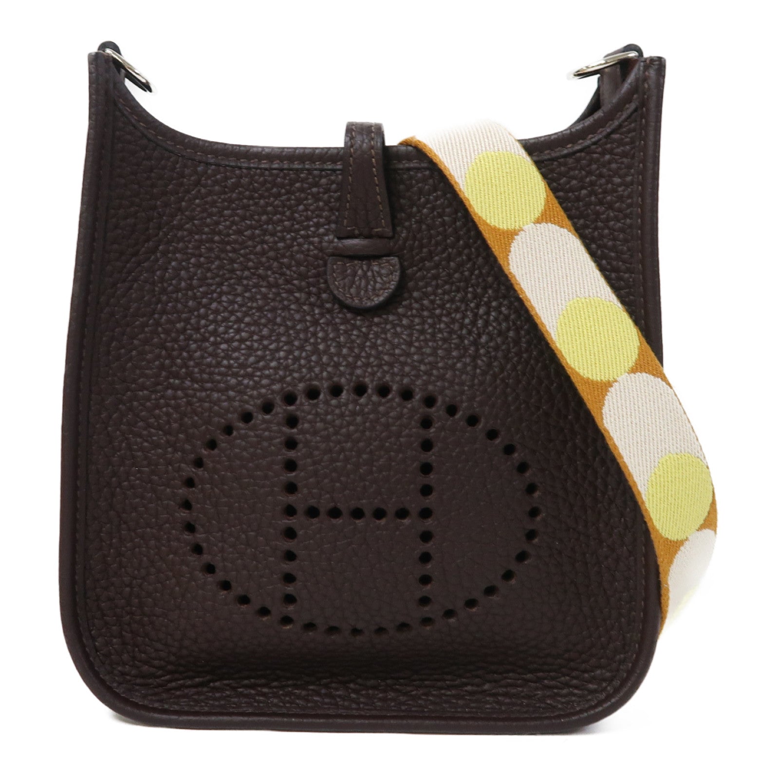 HERMES Clemence皮革Evelyne TPM銀扣肩背袋馬鞍紅色