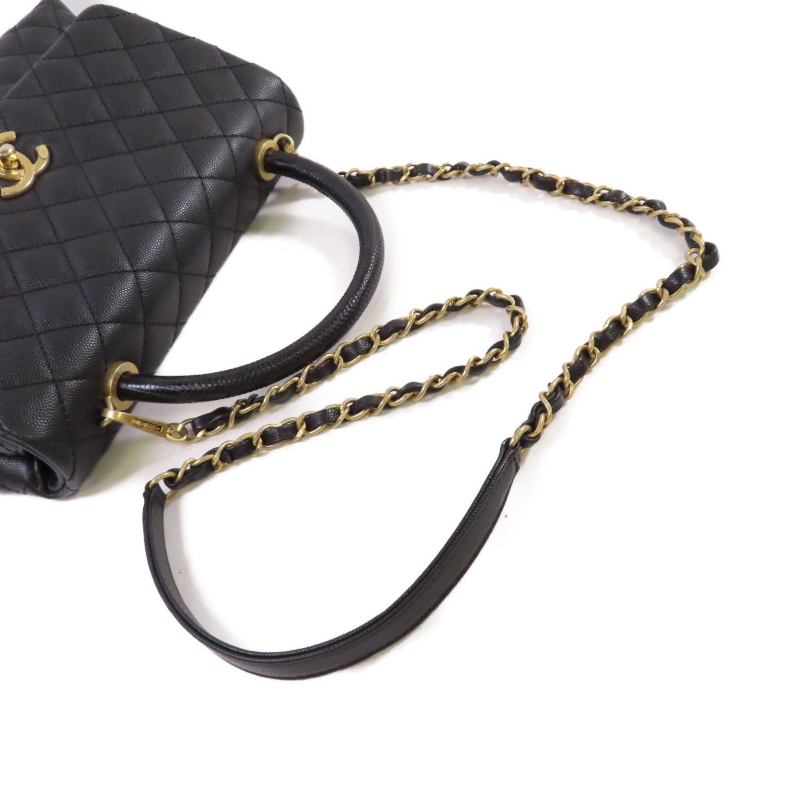 CHANEL 菱格Caviar皮革/蜥蝪皮革CoCo Handle 2Way Chain Shoulder Bag金扣手挽肩背兩用袋黑色
