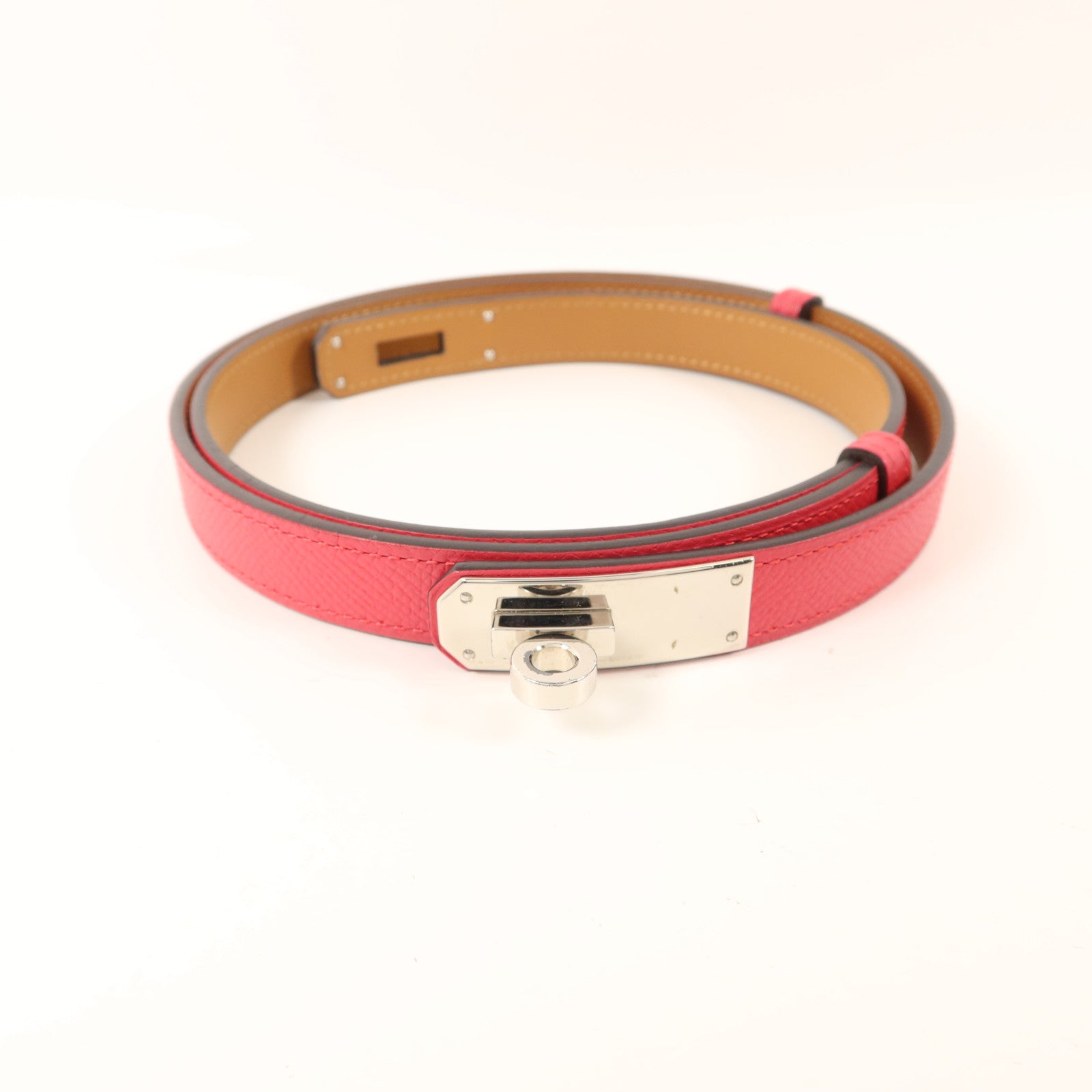 HERMES Epsom皮革Kelly Belt 18銀扣皮帶Rose Pourpre
