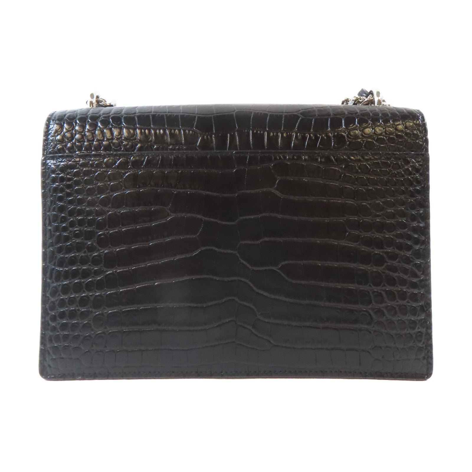 SAINT LAURENT 牛皮皮革Sunset Medium in Crocodile Embossed銀扣鏈帶肩背袋黑色