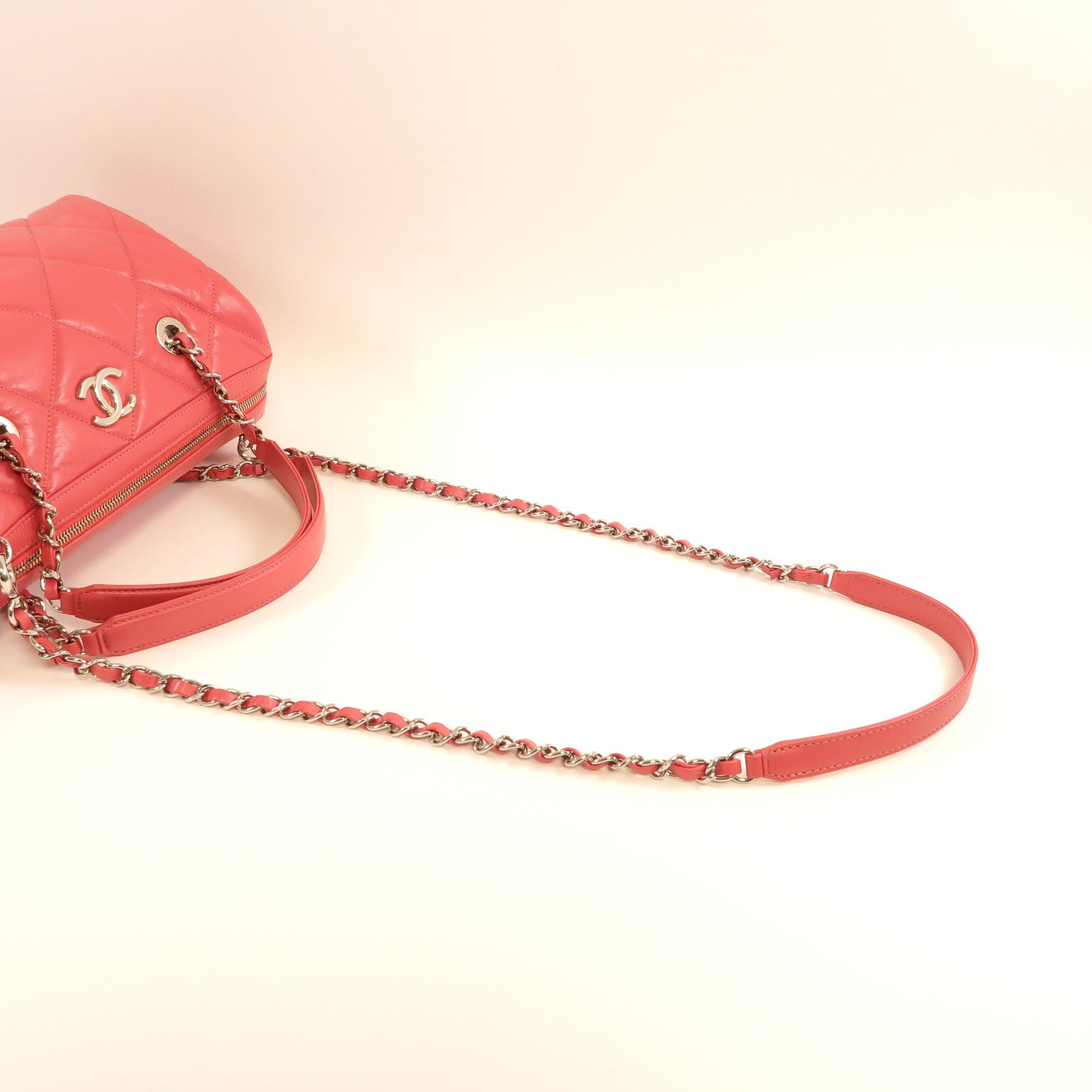 CHANEL 【激減優惠】菱格牛皮皮革2way Shoulder Bag銀扣手挽肩背兩用袋粉紅色