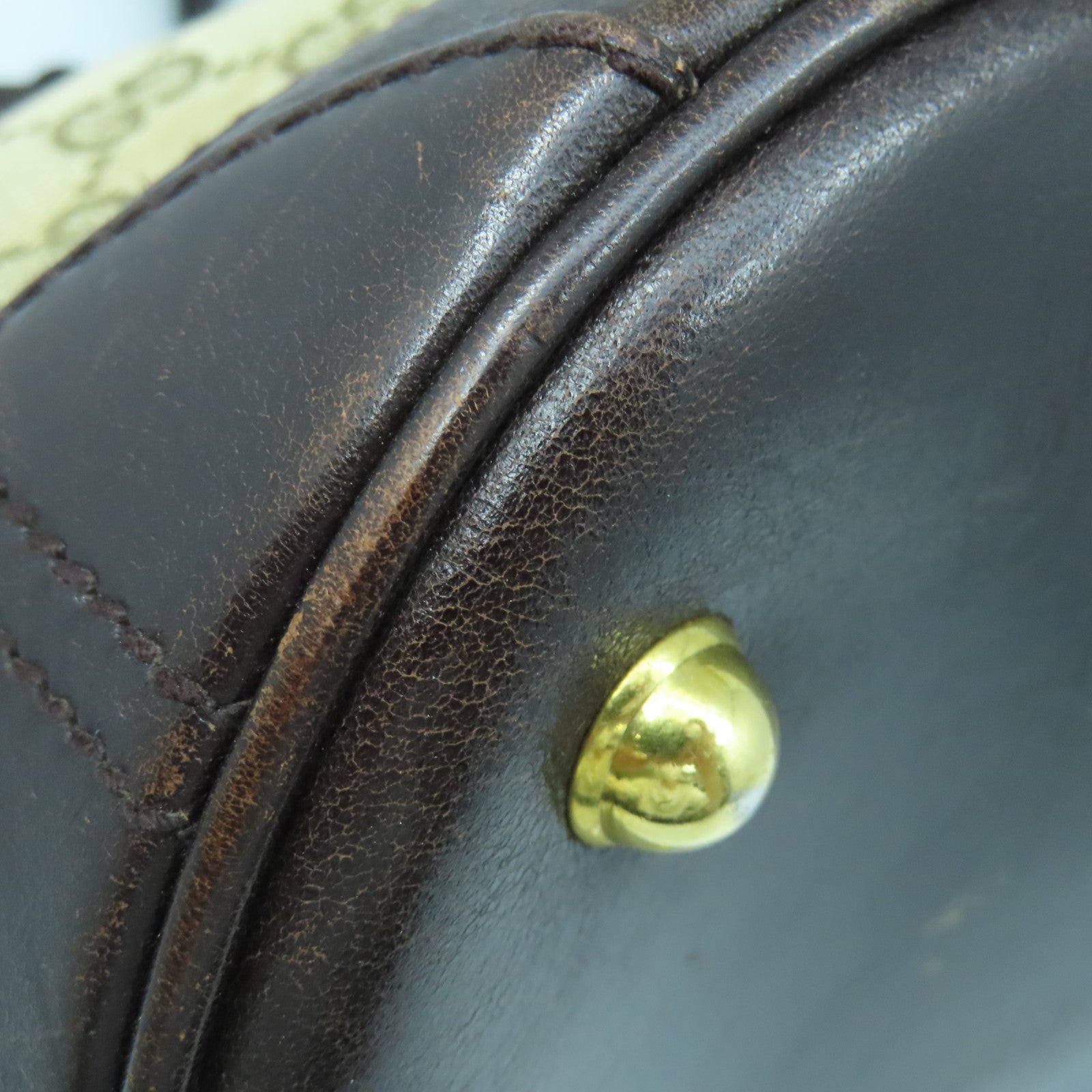 GUCCI Canvas Hand Bag Gold Buckle Hand Bag Brown/Light Brown