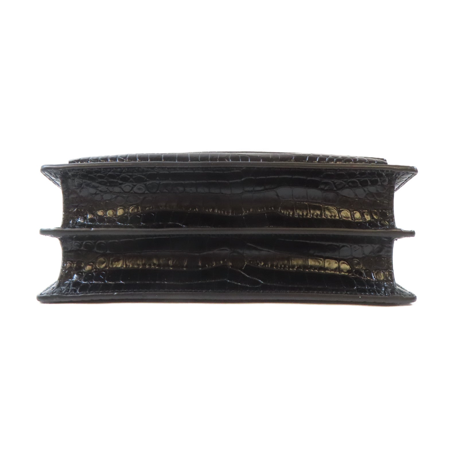 SAINT LAURENT 牛皮皮革Sunset Medium in Crocodile Embossed銀扣鏈帶肩背袋黑色