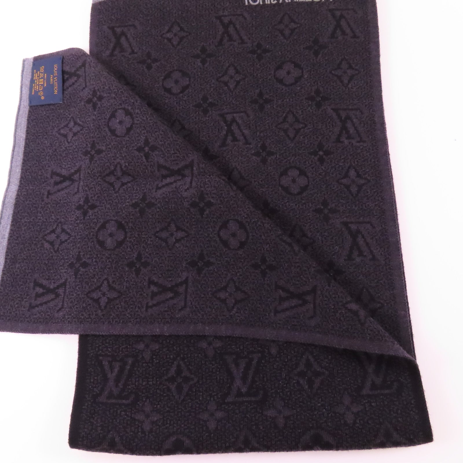 LOUIS VUITTON LV Scarf M73468 Wool Gray/Black