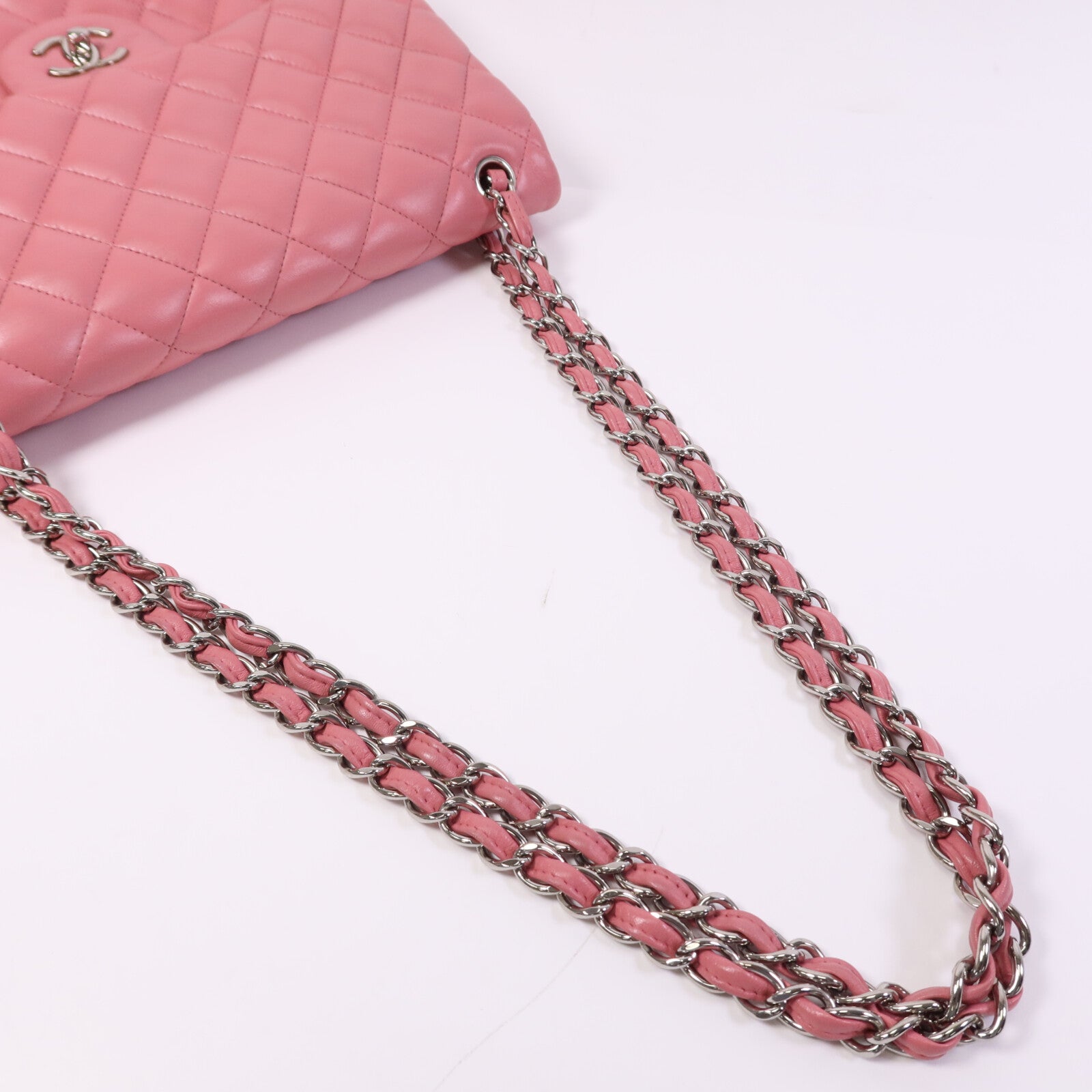 CHANEL 羊皮皮革Large Classic銀扣鏈帶肩背袋