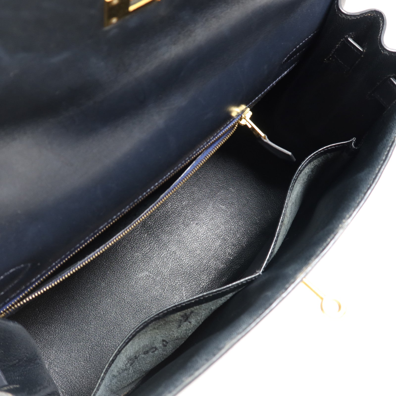 HERMES Box Calf皮革Kelly 32金扣手挽袋Noir