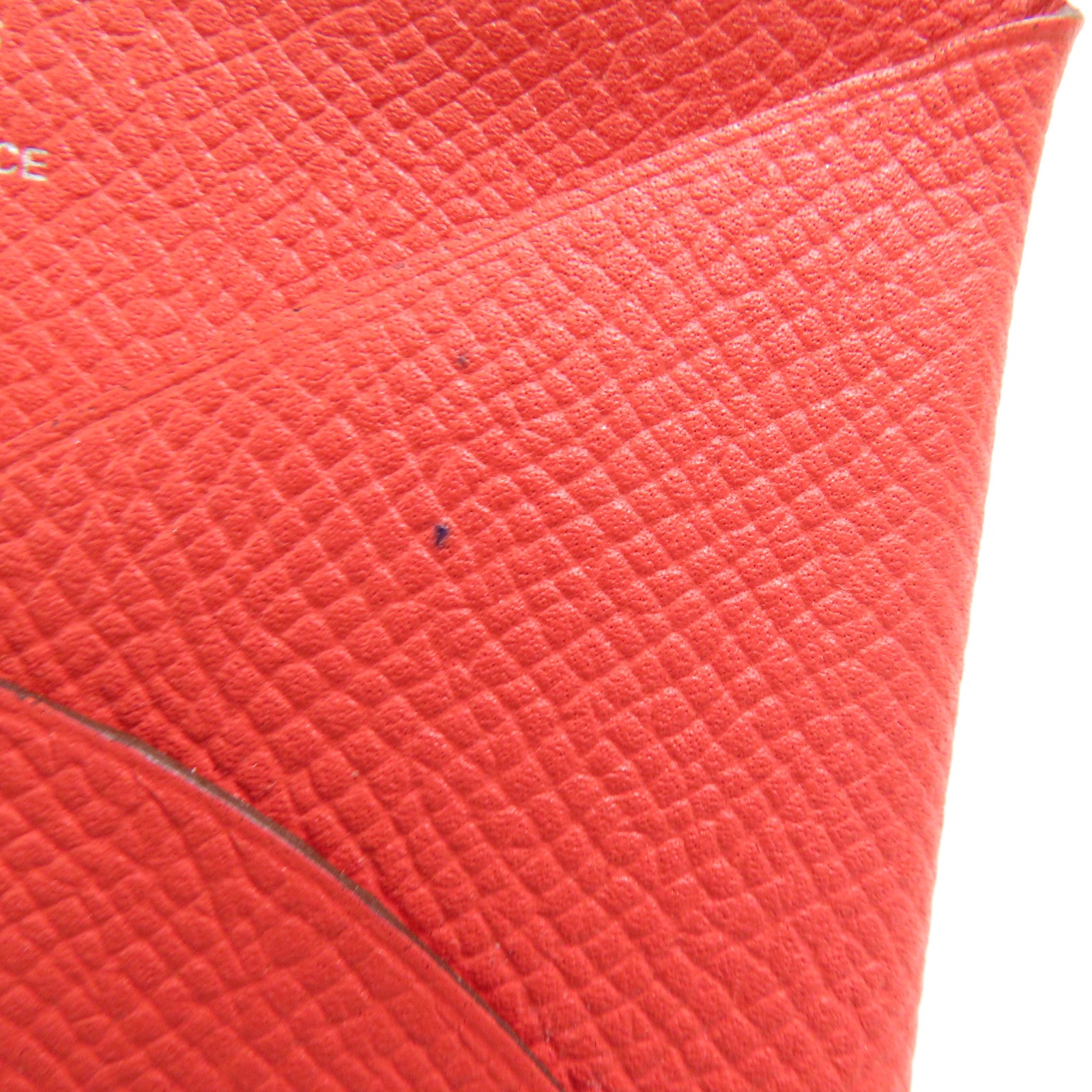 HERMES Epsom皮革Calvi銀扣卡片套Rouge Pivoine