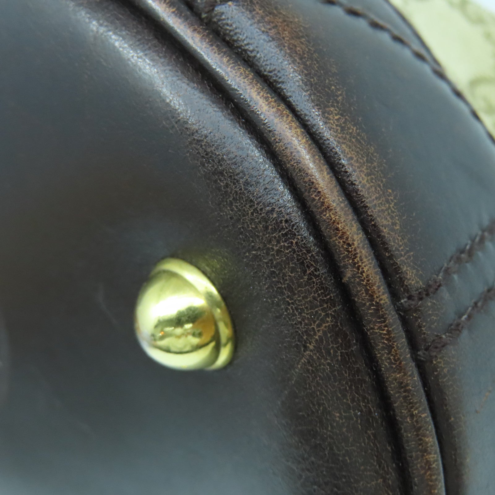 GUCCI Canvas Hand Bag Gold Buckle Hand Bag Brown/Light Brown