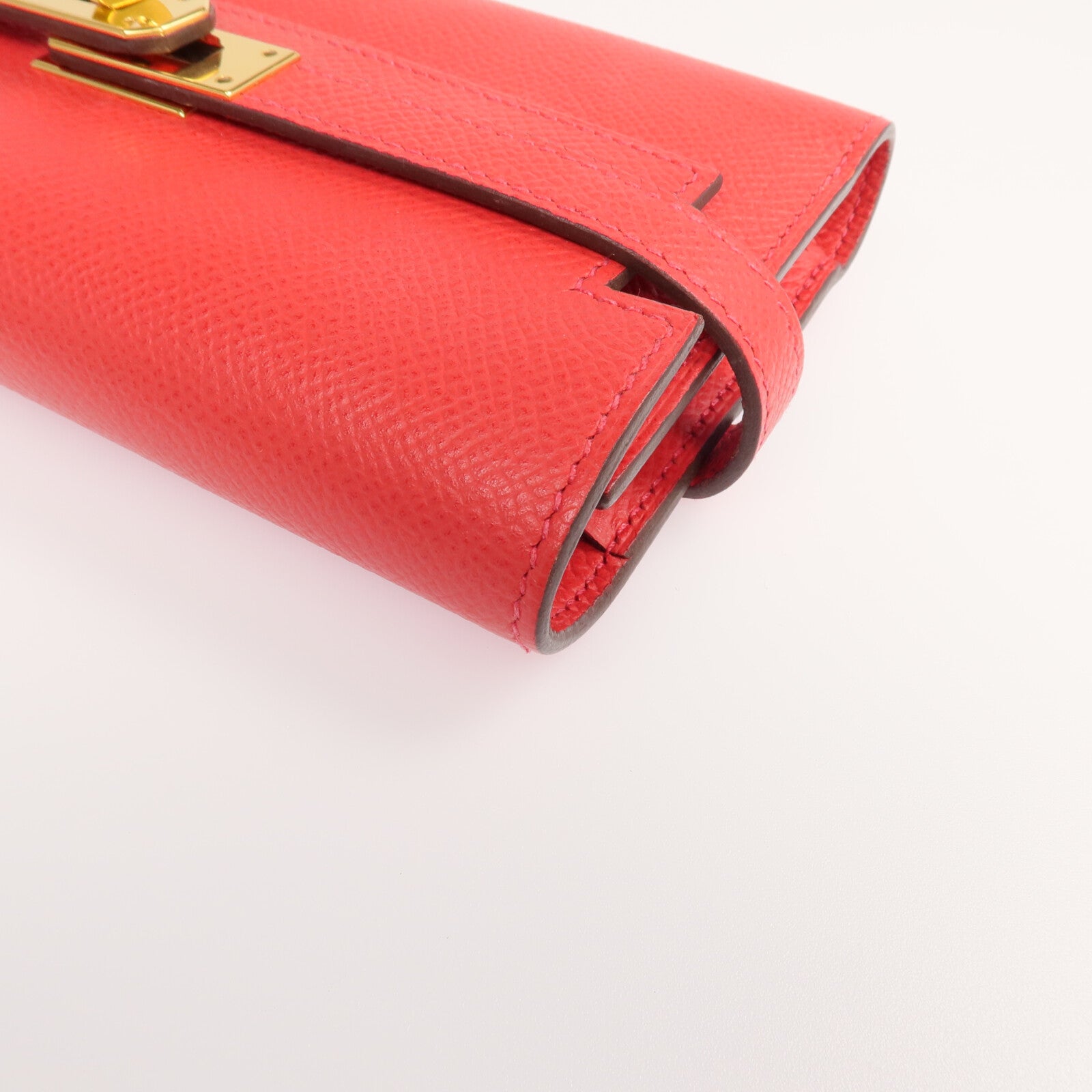 HERMES Epsom皮革Kelly Short Wallet金扣錢包Rouge de Coeur