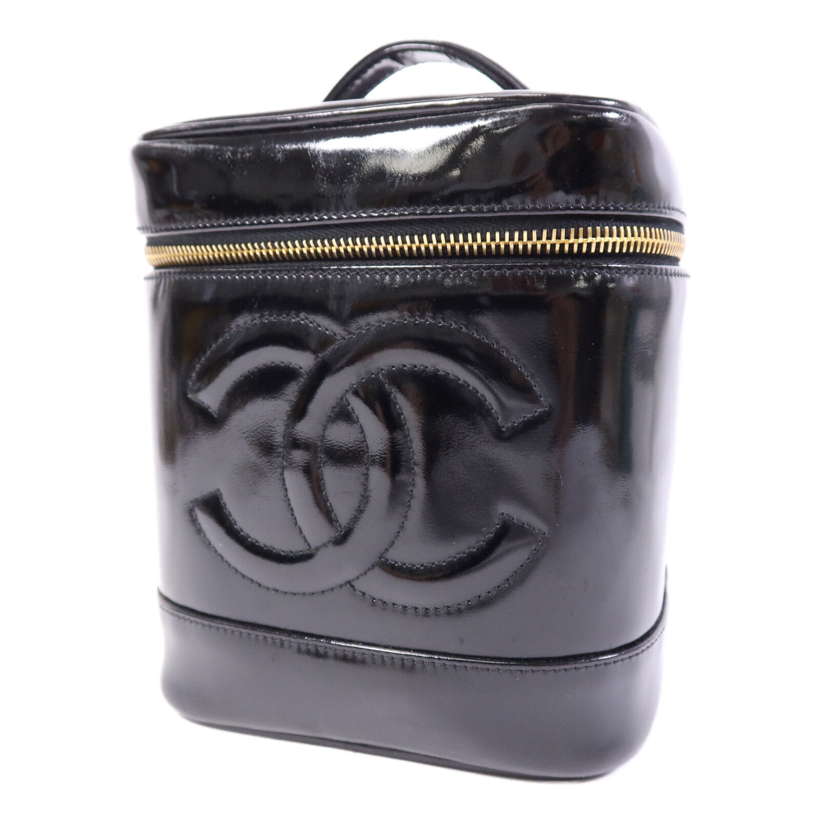 CHANEL 漆皮皮革 Vintage Vanity Case金扣手挽袋