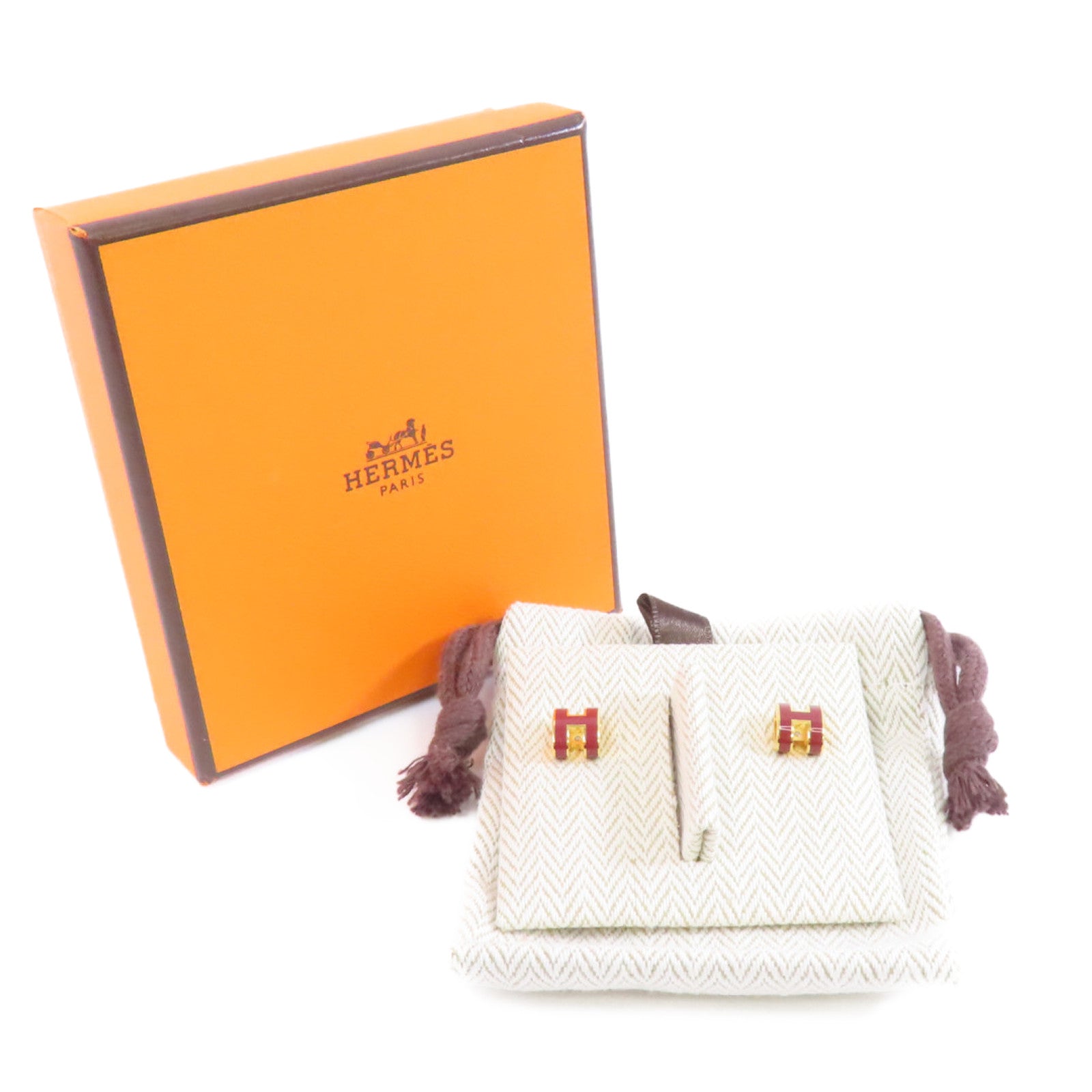 HERMES 金屬Mini Pop H Earrings耳環紅色/金色
