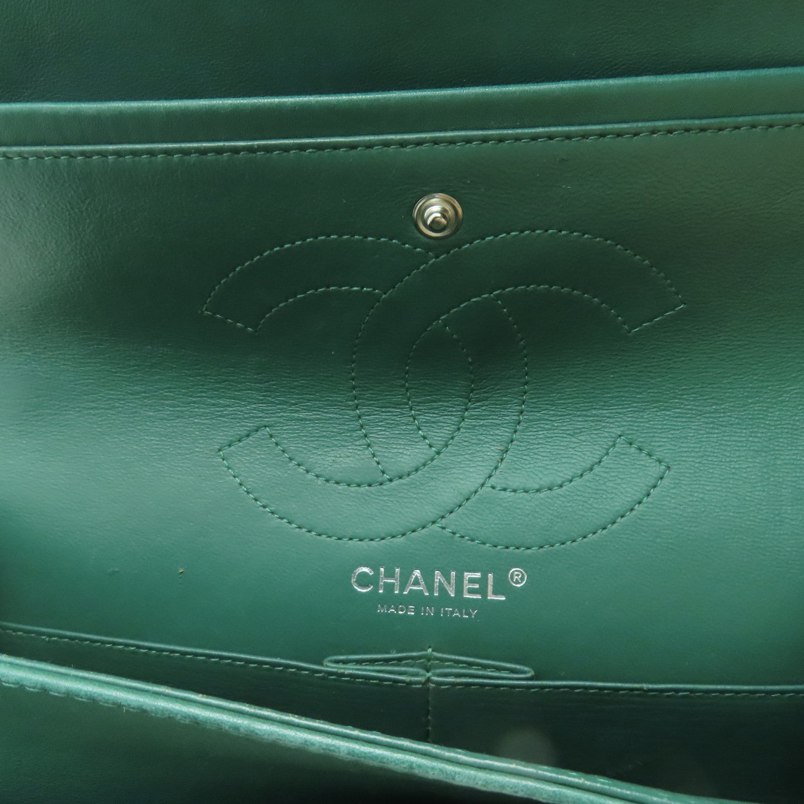 CHANEL **【激減優惠】菱格漆皮皮革2.55 Chain Shoulder銀扣鏈帶肩背袋綠色