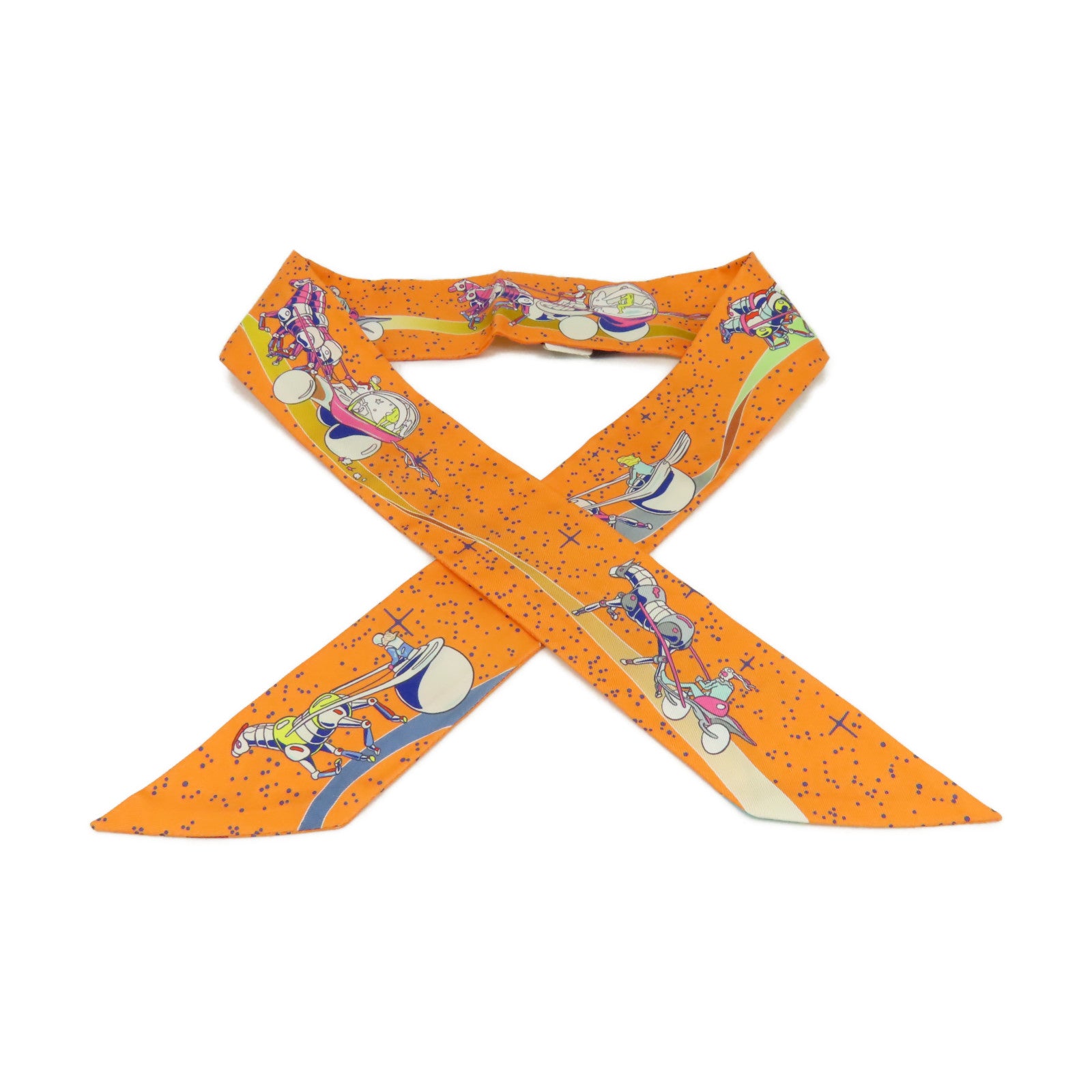HERMES 【激減優惠】絲質Twilly Scarf絲巾橙色/彩色