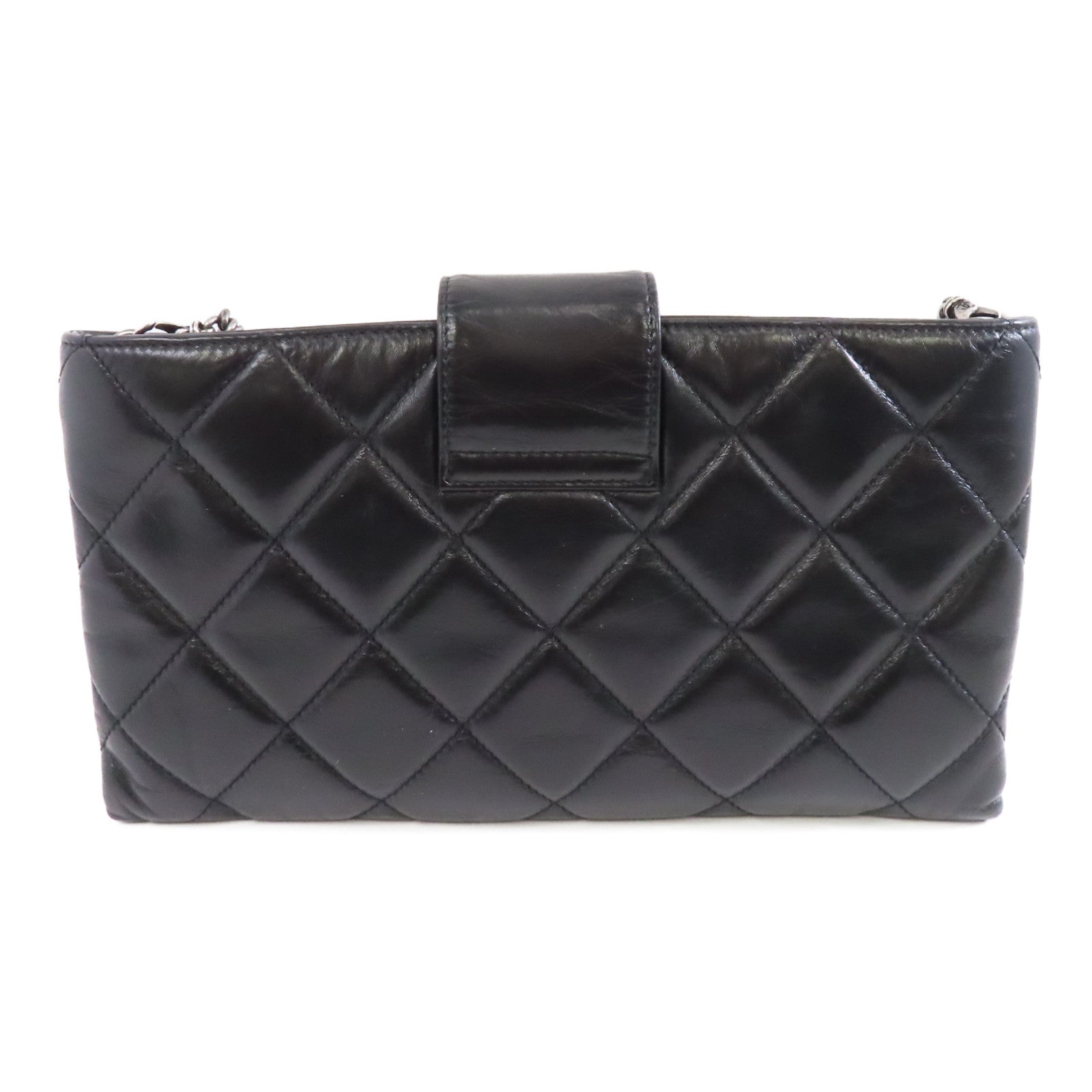 CHANEL 菱格牛皮皮革Chain Shoulder Bag銀扣肩背袋黑色
