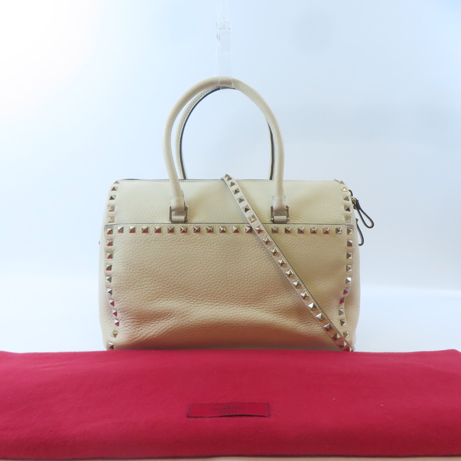 Valentino 牛皮皮革Shoulder Bag手挽肩背兩用袋米色