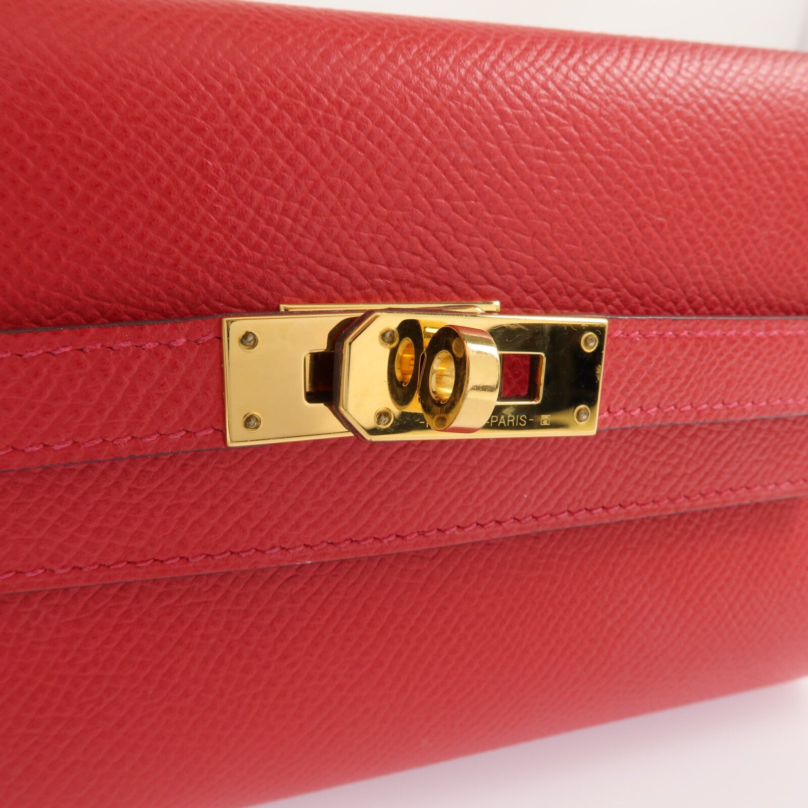 HERMES Epsom皮革Kelly Short Wallet金扣錢包Rouge de Coeur
