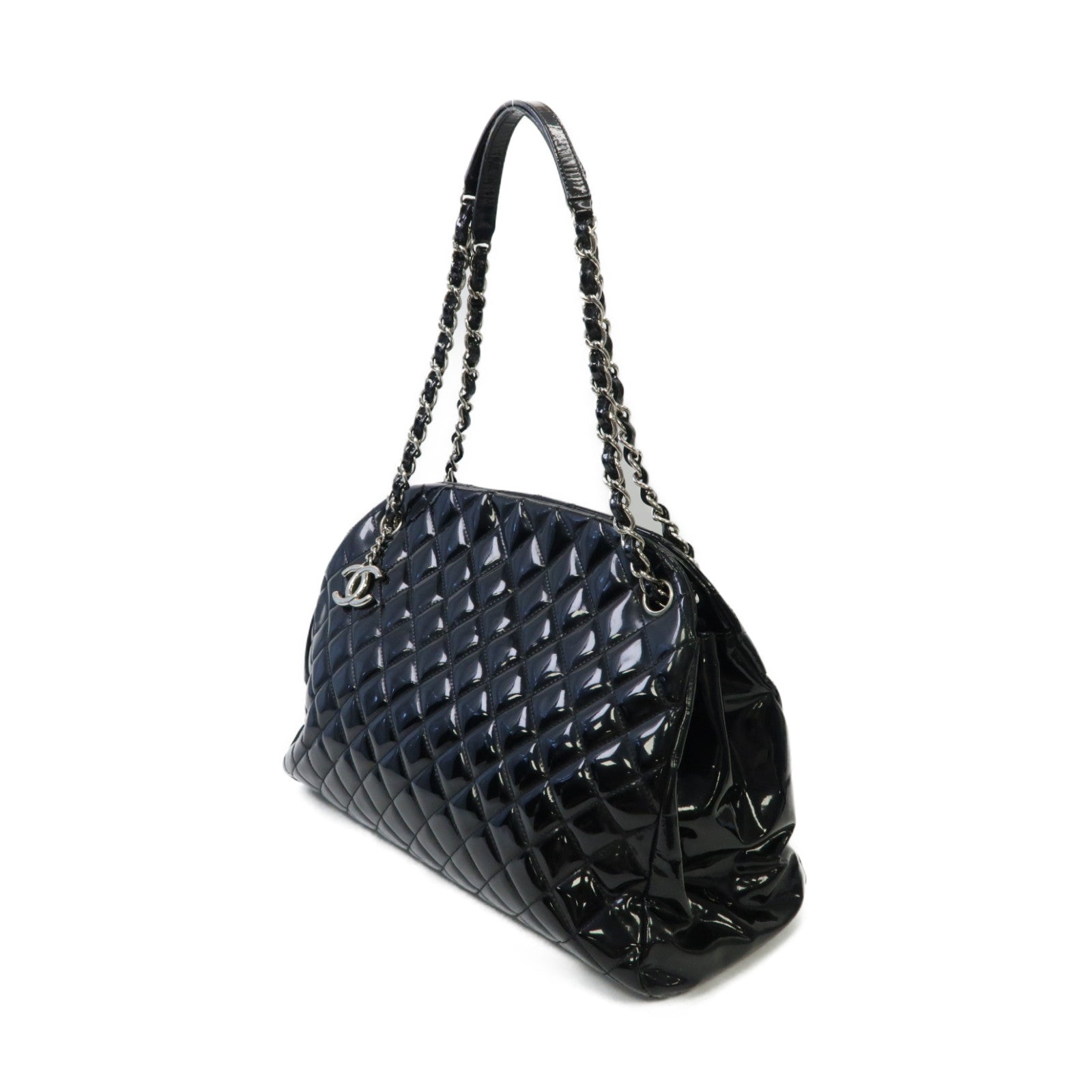 CHANEL **【激減優惠】菱格漆皮皮革Chain Shoulder Bag銀扣鏈帶肩背袋黒色