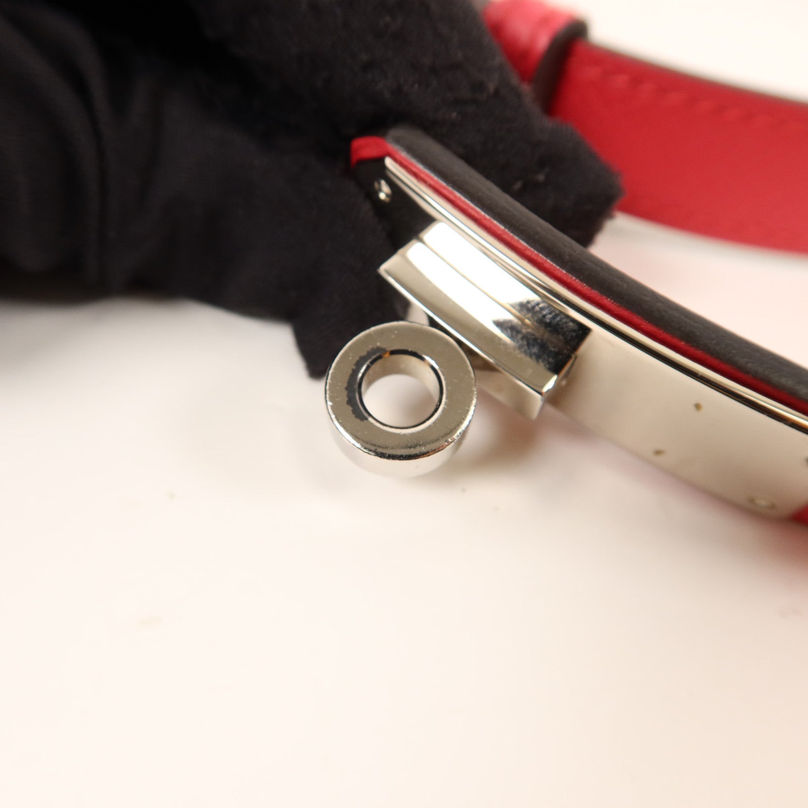HERMES Epsom皮革Kelly Belt 18銀扣皮帶Rose Pourpre