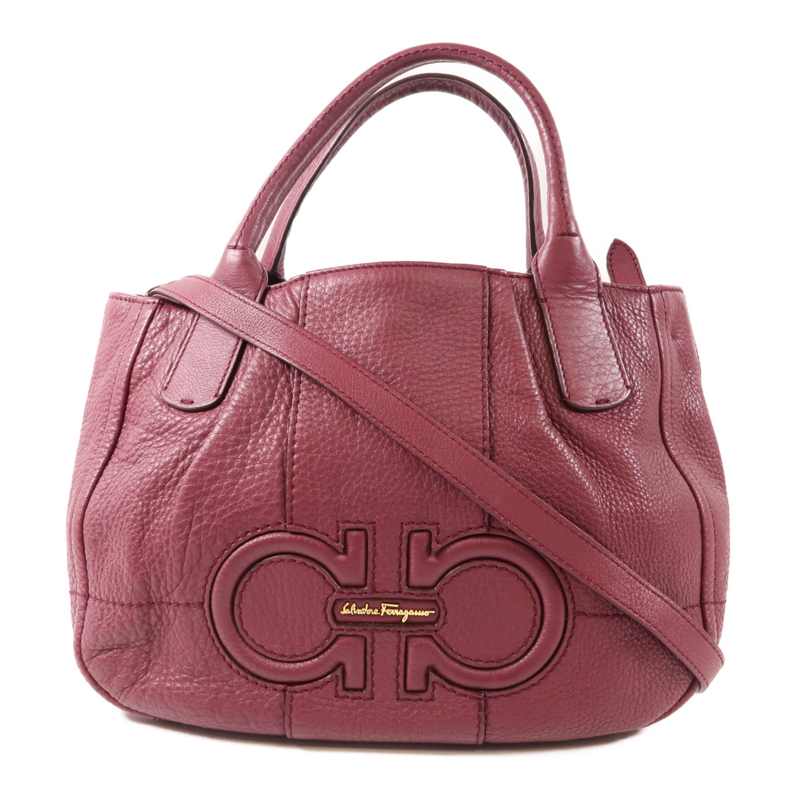 SALVATORE FERRAGAMO GHW 2 Way Shoulder Hand Bag Calfskin Leather Red