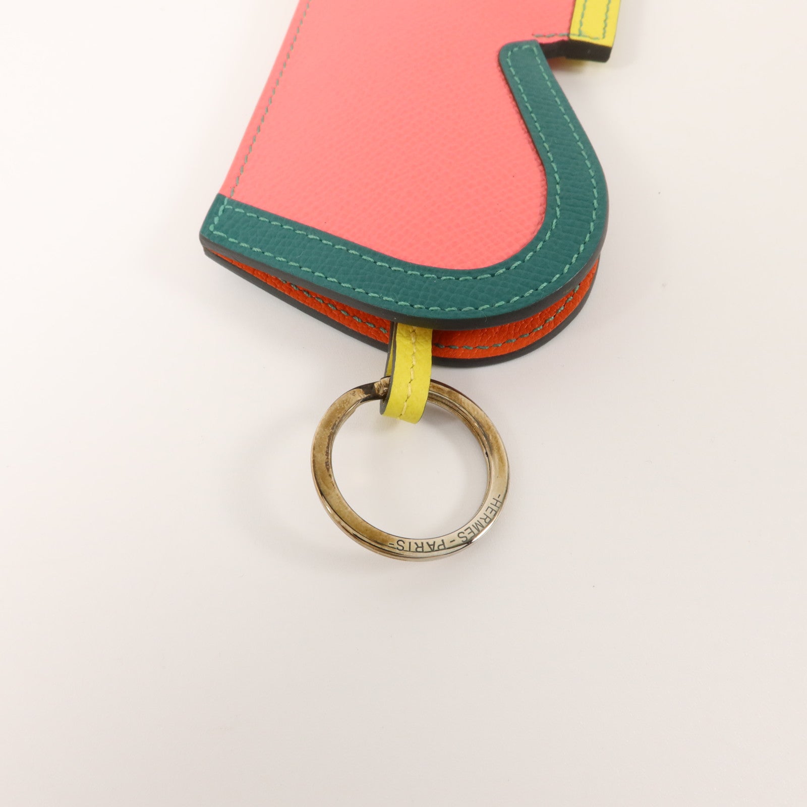 HERMES Epsom皮革Camail Bag Charm掛飾Rose Azalee/Lime/Malachite