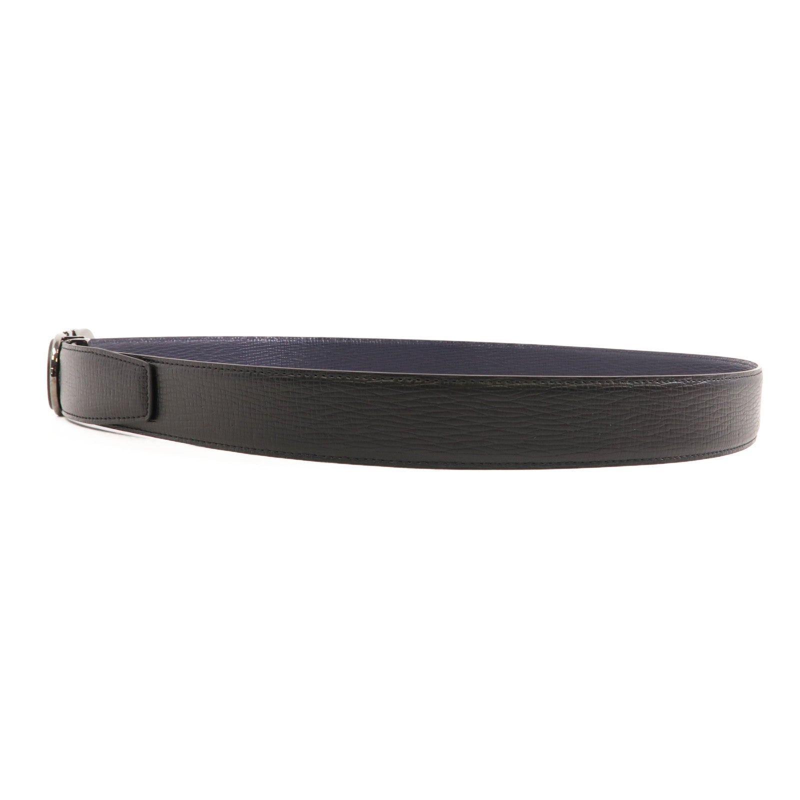 Salvatore Ferragamo 皮革Belt銀扣皮帶黑色/深藍色