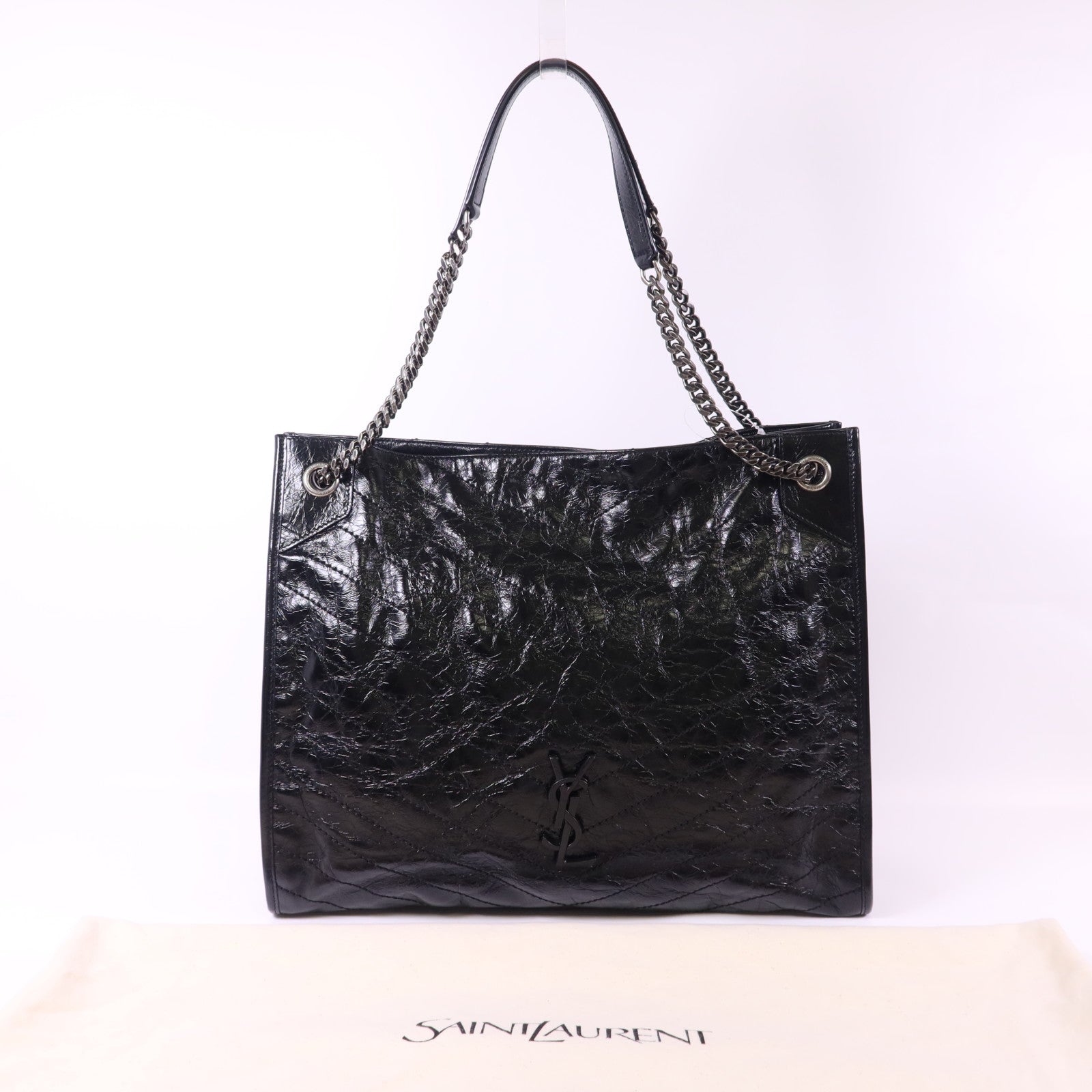 YVES SAINT LAURENT 牛皮皮革Niki Medium Tote Bag銀扣鏈帶肩背袋