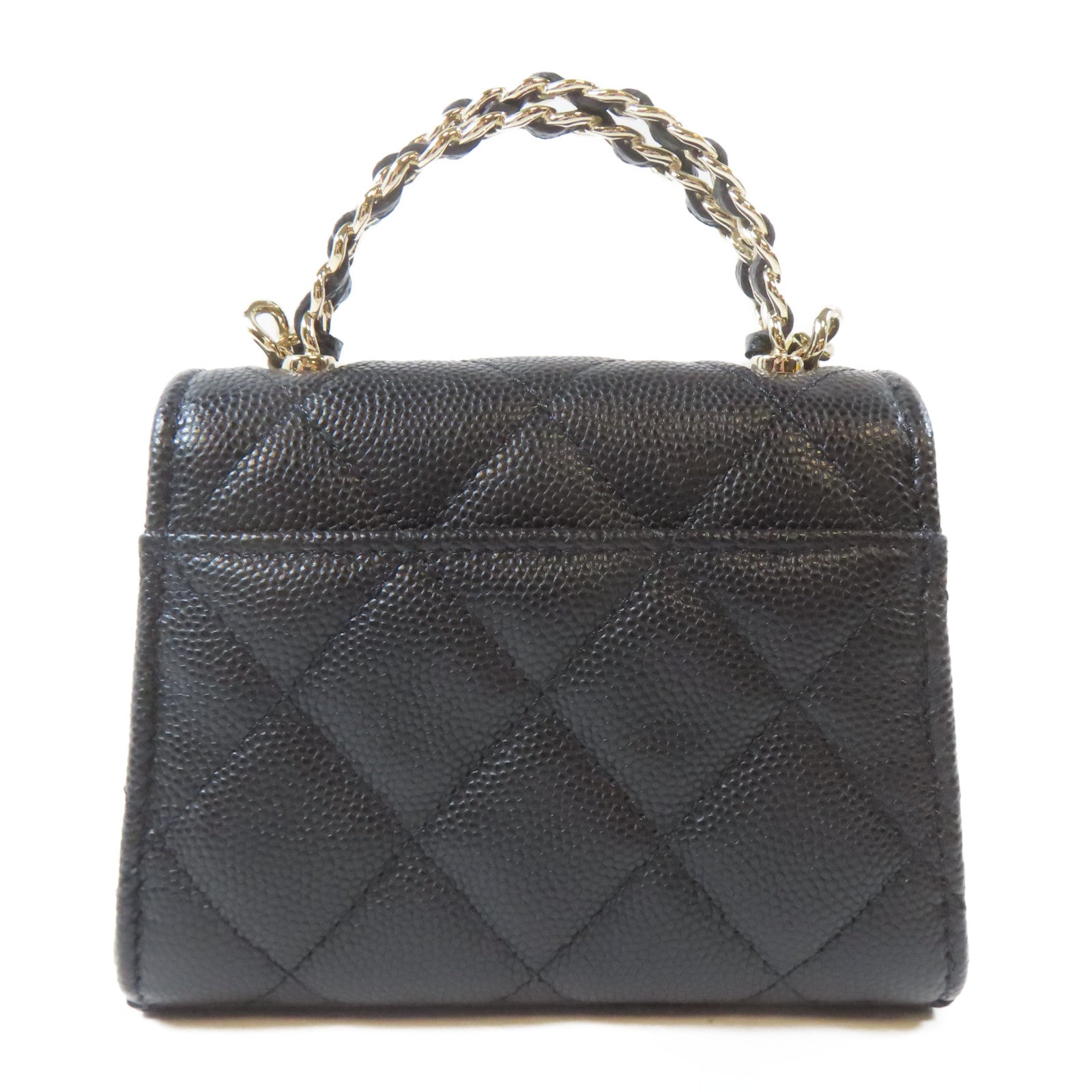 CHANEL 菱格Caviar皮革Mini Kelly Bag金扣鏈帶肩背袋黑色