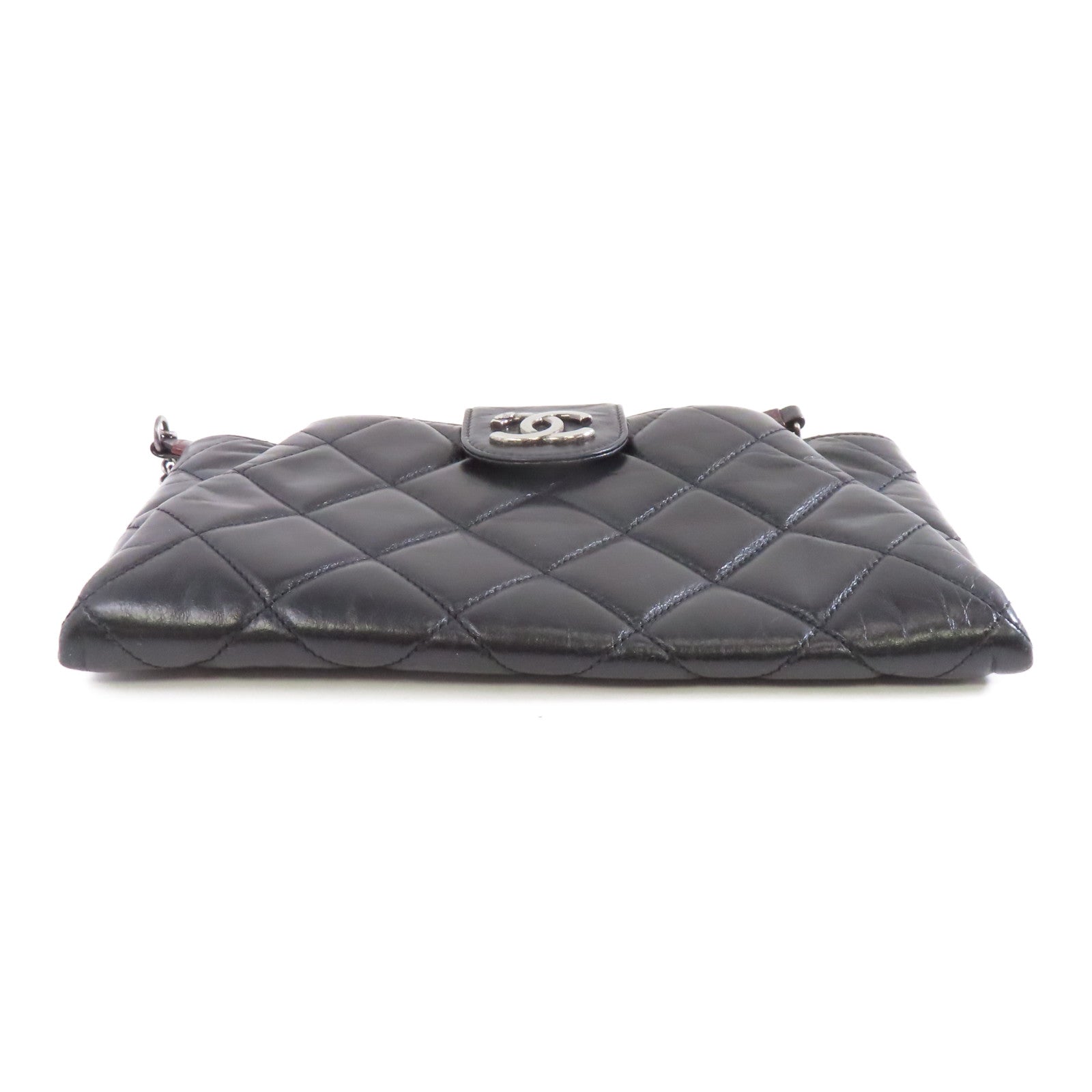 CHANEL 菱格牛皮皮革Chain Shoulder Bag銀扣肩背袋黑色