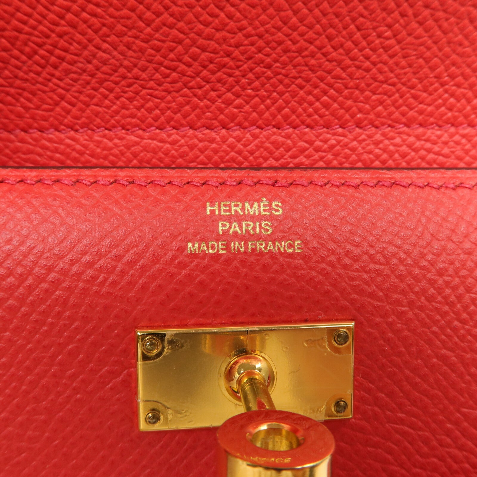 HERMES Epsom皮革Kelly Short Wallet金扣錢包Rouge de Coeur