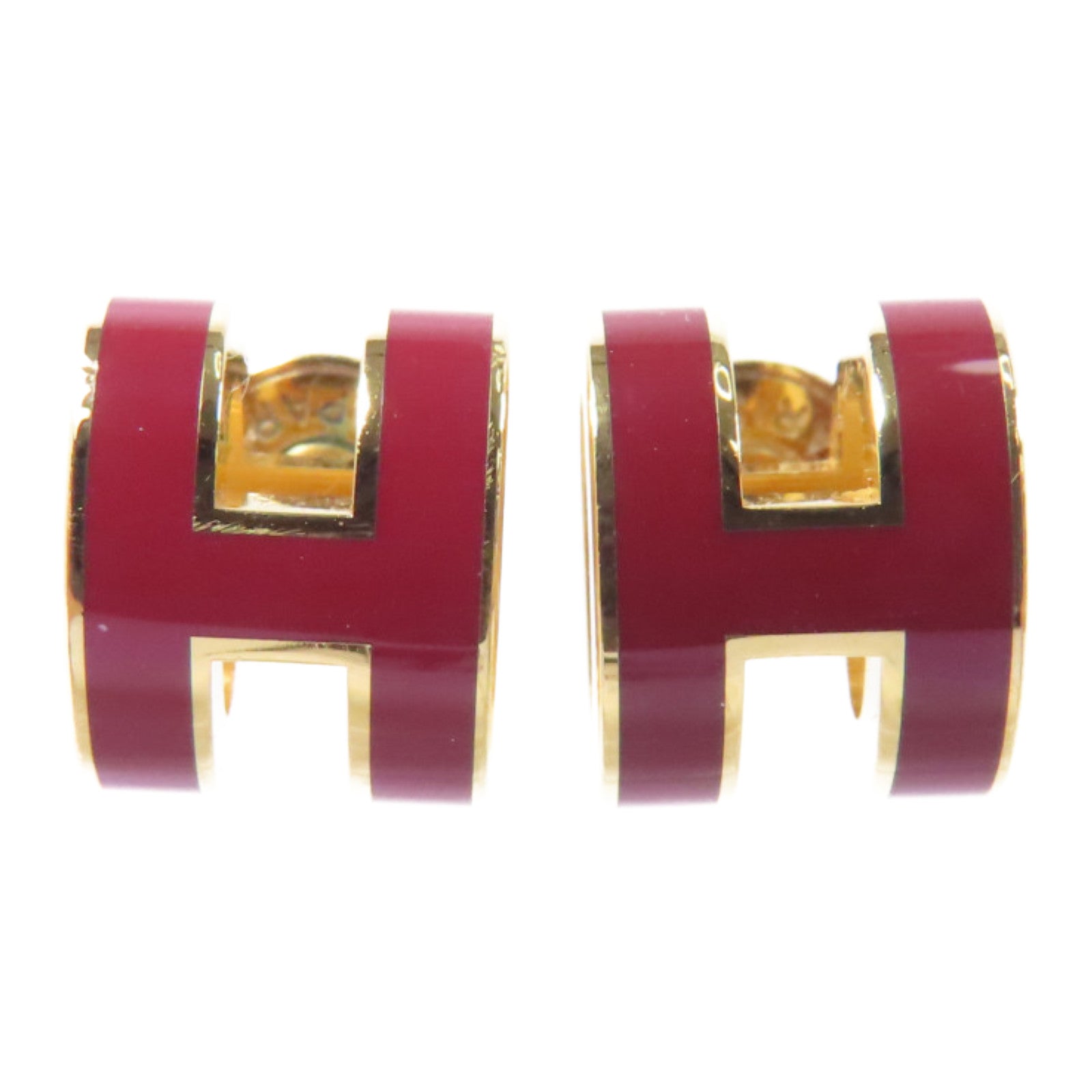 HERMES 金屬Mini Pop H Earrings耳環紅色/金色