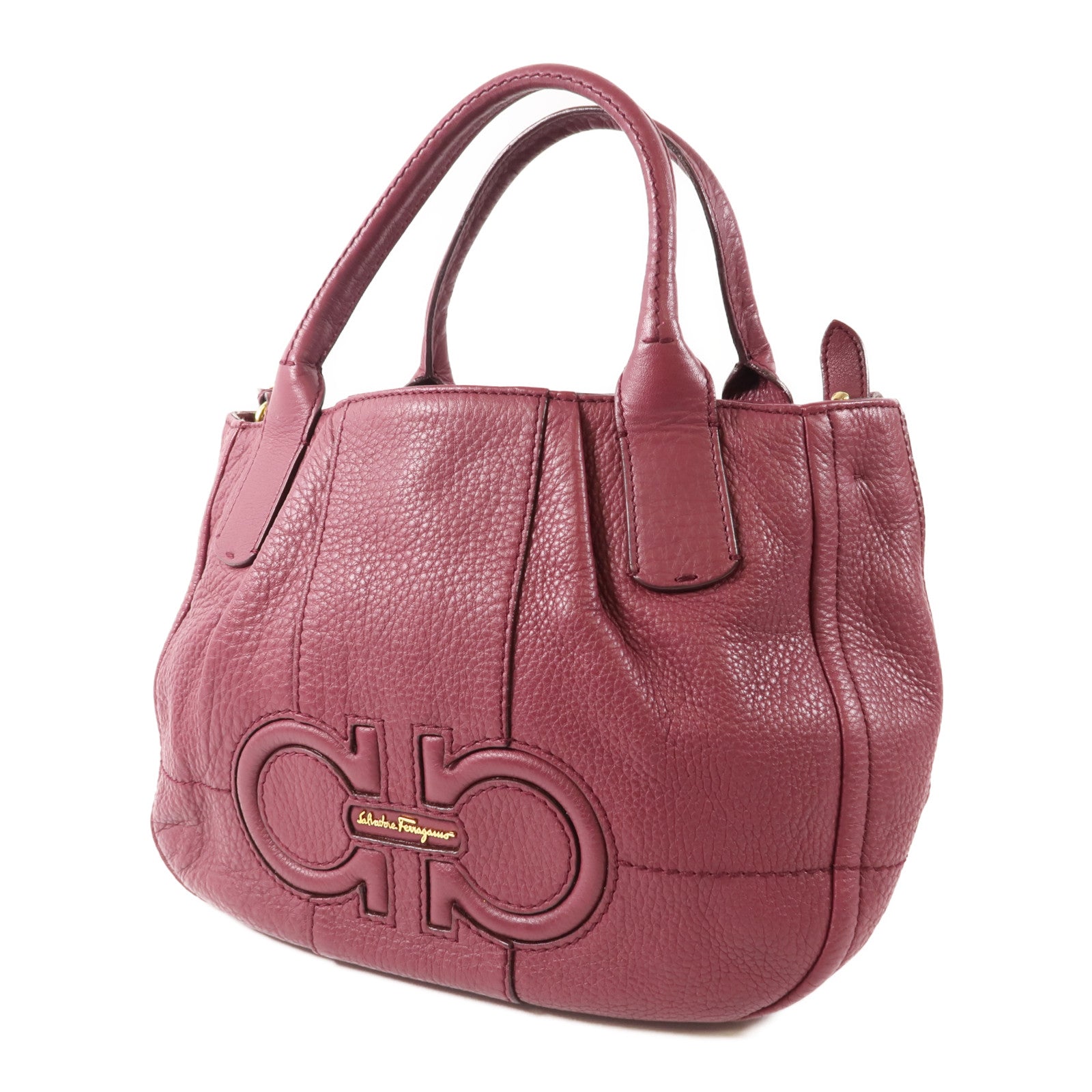 SALVATORE FERRAGAMO GHW 2 Way Shoulder Hand Bag Calfskin Leather Red