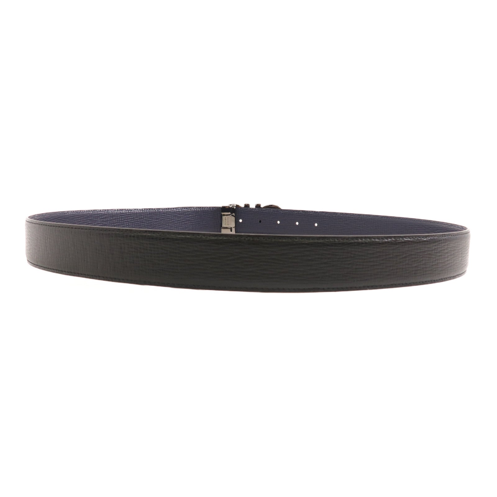 Salvatore Ferragamo 皮革Belt銀扣皮帶黑色/深藍色