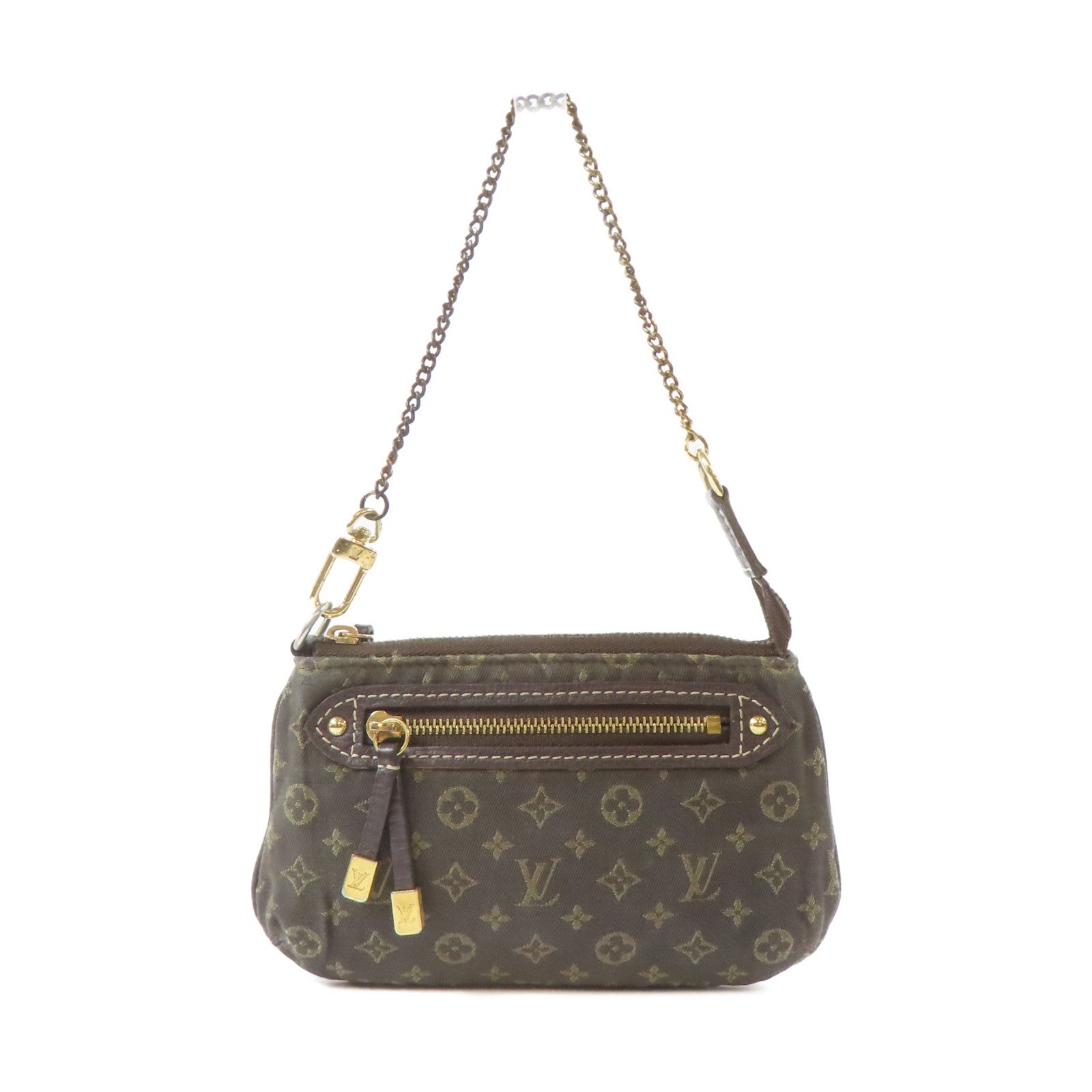 LOUIS VUITTON Monogram Mini Lin Mini Pochette Accessoires金扣手拿包啡色