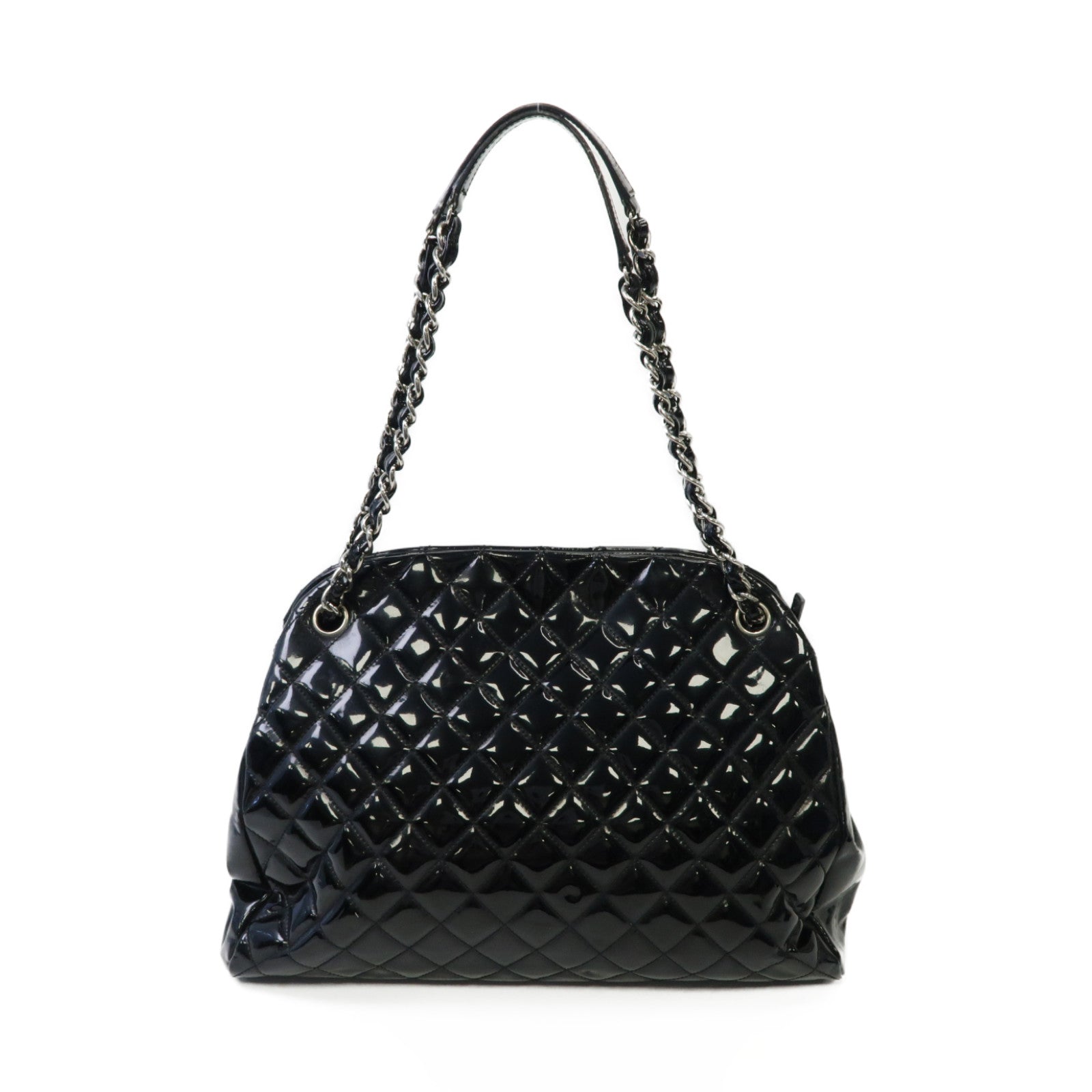 CHANEL **【激減優惠】菱格漆皮皮革Chain Shoulder Bag銀扣鏈帶肩背袋黒色