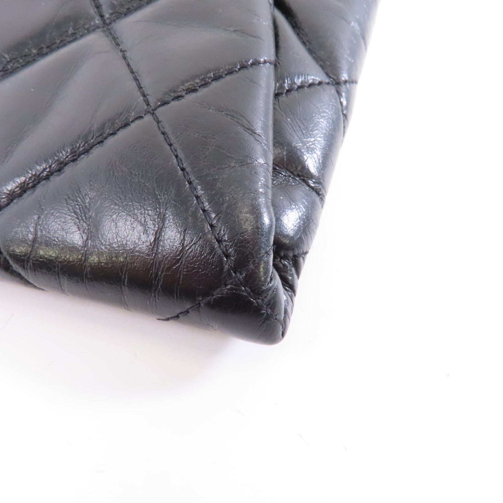 CHANEL 菱格牛皮皮革Chain Shoulder Bag銀扣肩背袋黑色