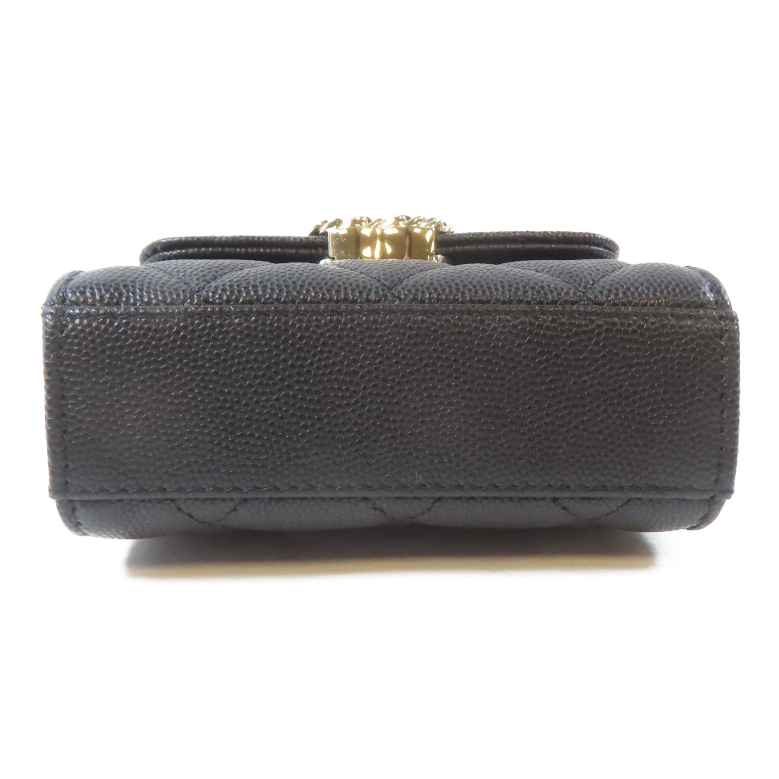 CHANEL 菱格Caviar皮革Mini Kelly Bag金扣鏈帶肩背袋黑色