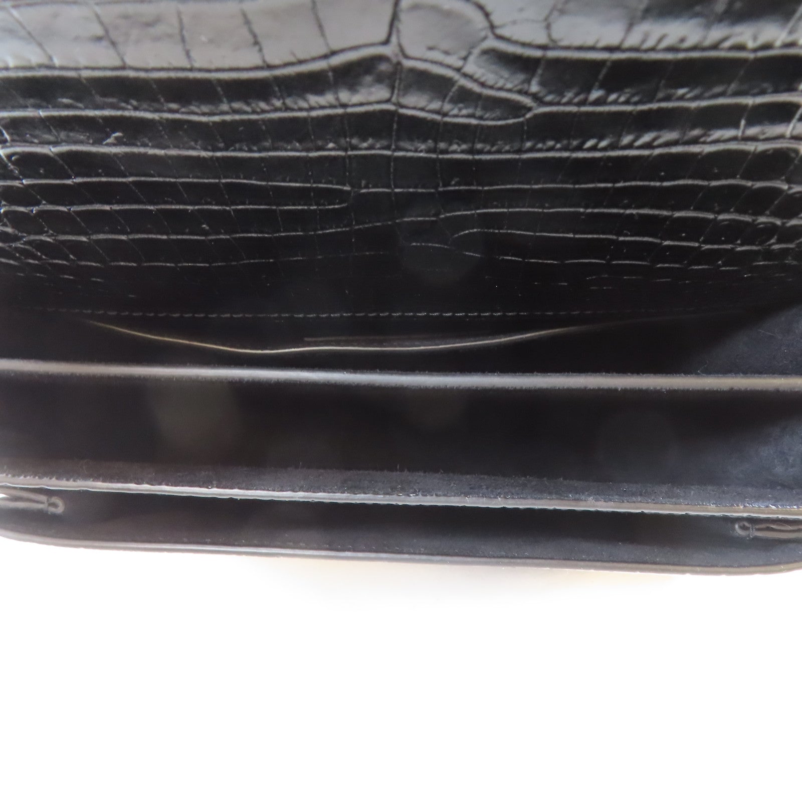 SAINT LAURENT 牛皮皮革Sunset Medium in Crocodile Embossed銀扣鏈帶肩背袋黑色