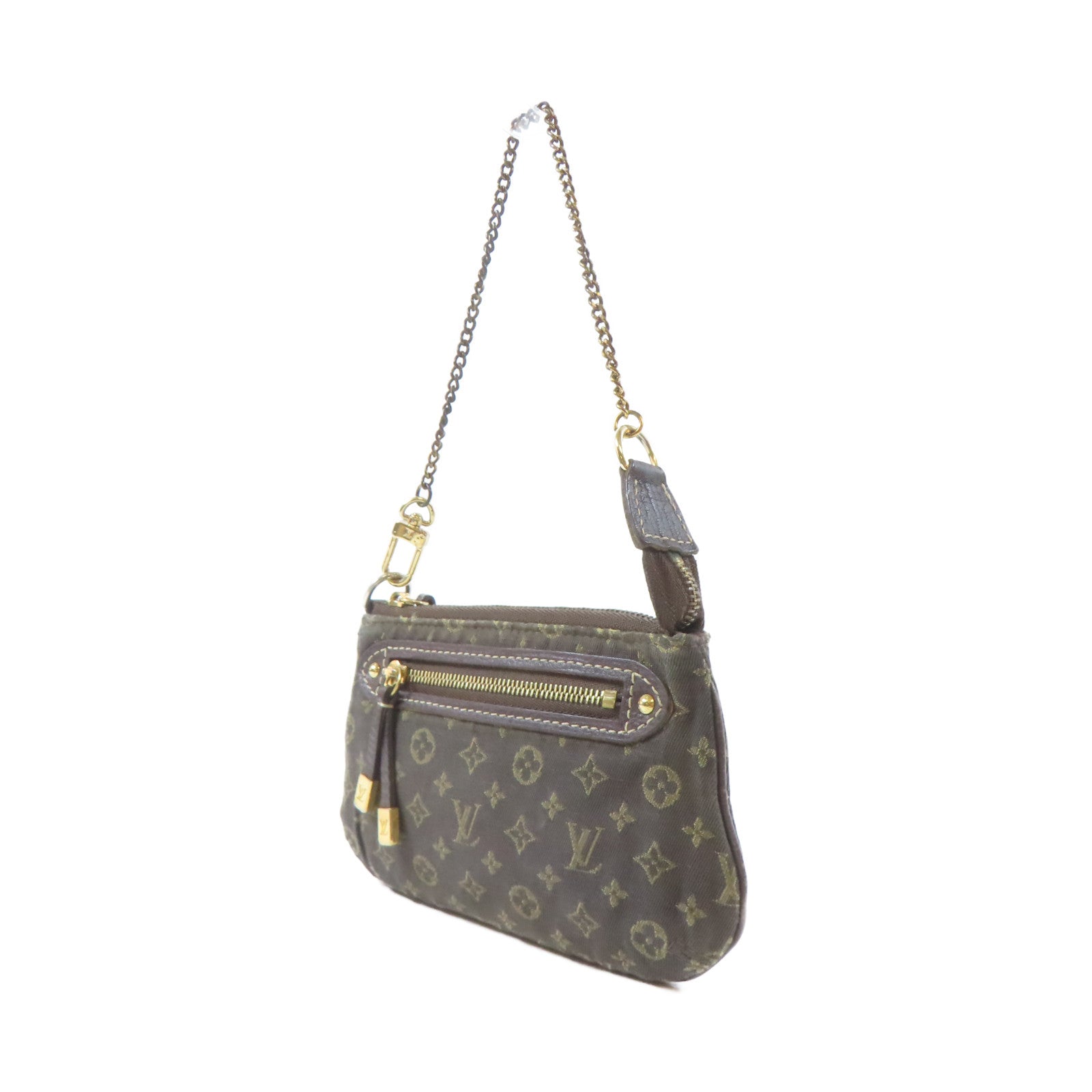 LOUIS VUITTON Monogram Mini Lin Mini Pochette Accessoires金扣手拿包啡色