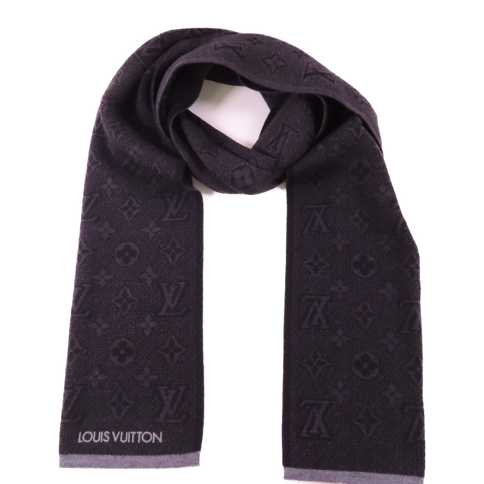 LOUIS VUITTON LV Scarf M73468 Wool Gray/Black